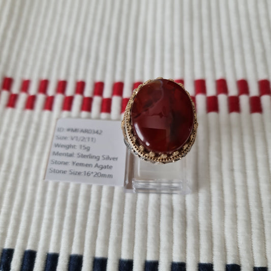 Yemeni Rare Genuine Agate 925 Silver Men's Ring MFAR0342