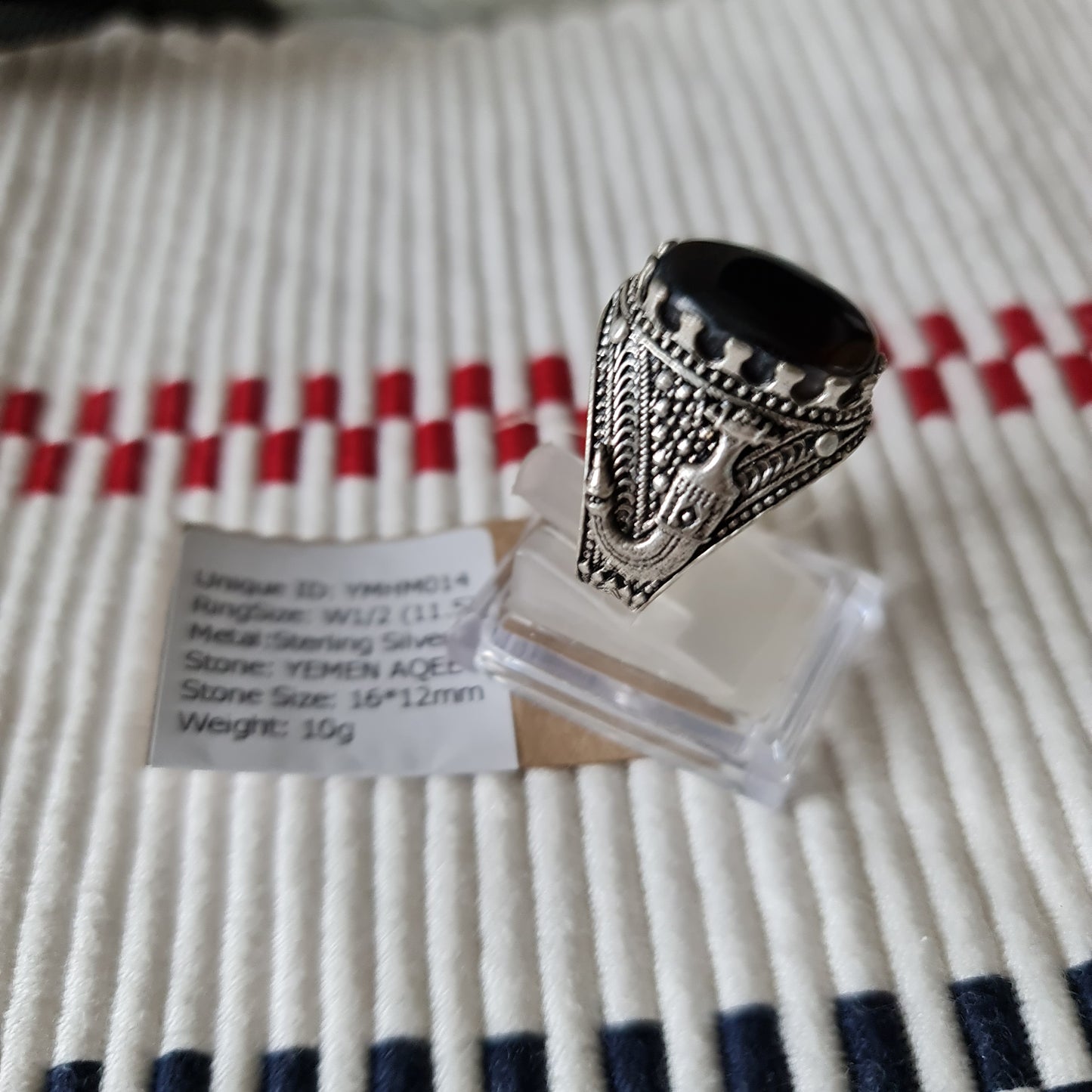 Yemeni Rare Genuine Agate 925 Silver Men's Ring YMHM014