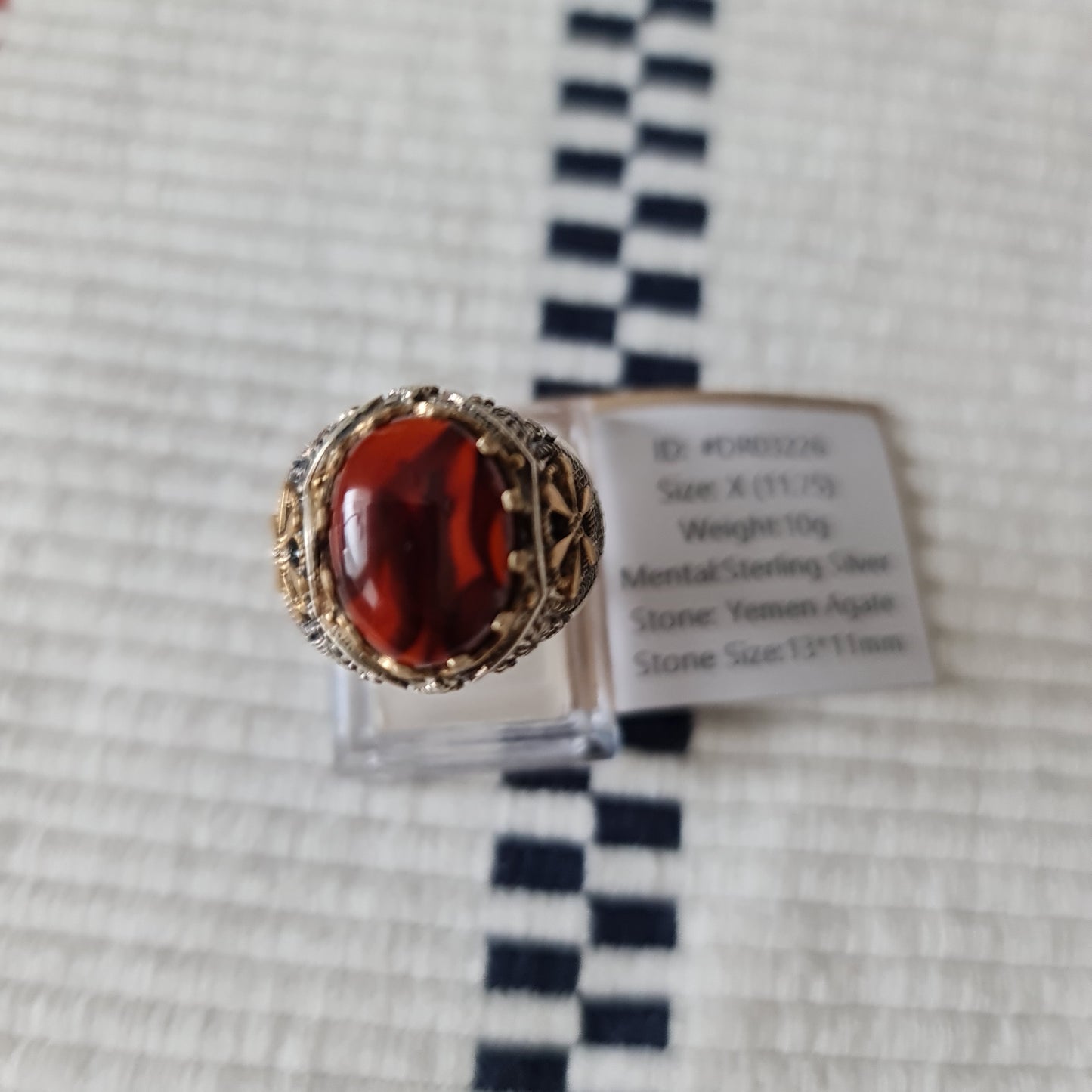 Yemeni Rare Genuine Agate 925 Silver Men's Ring DR03226