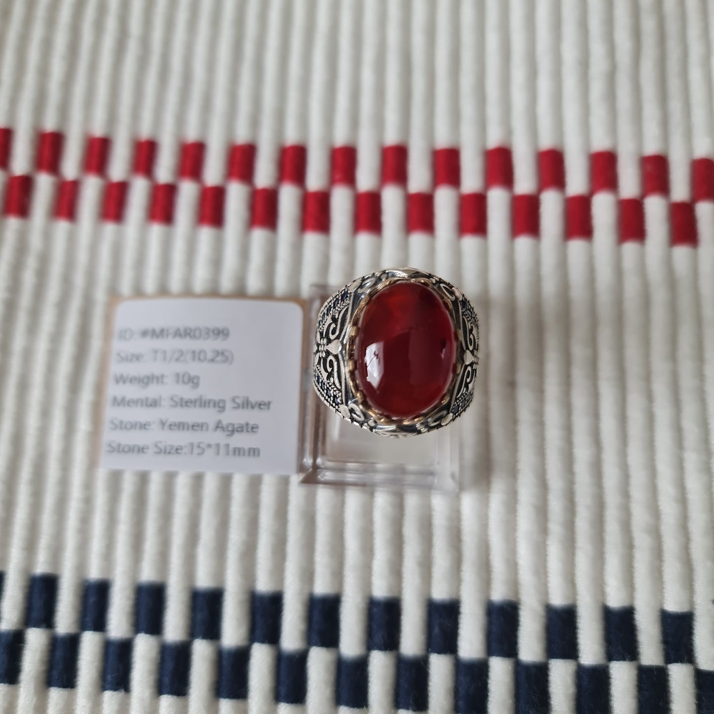 Yemeni Rare Genuine Agate 925 Silver Men's Ring MFAR0399