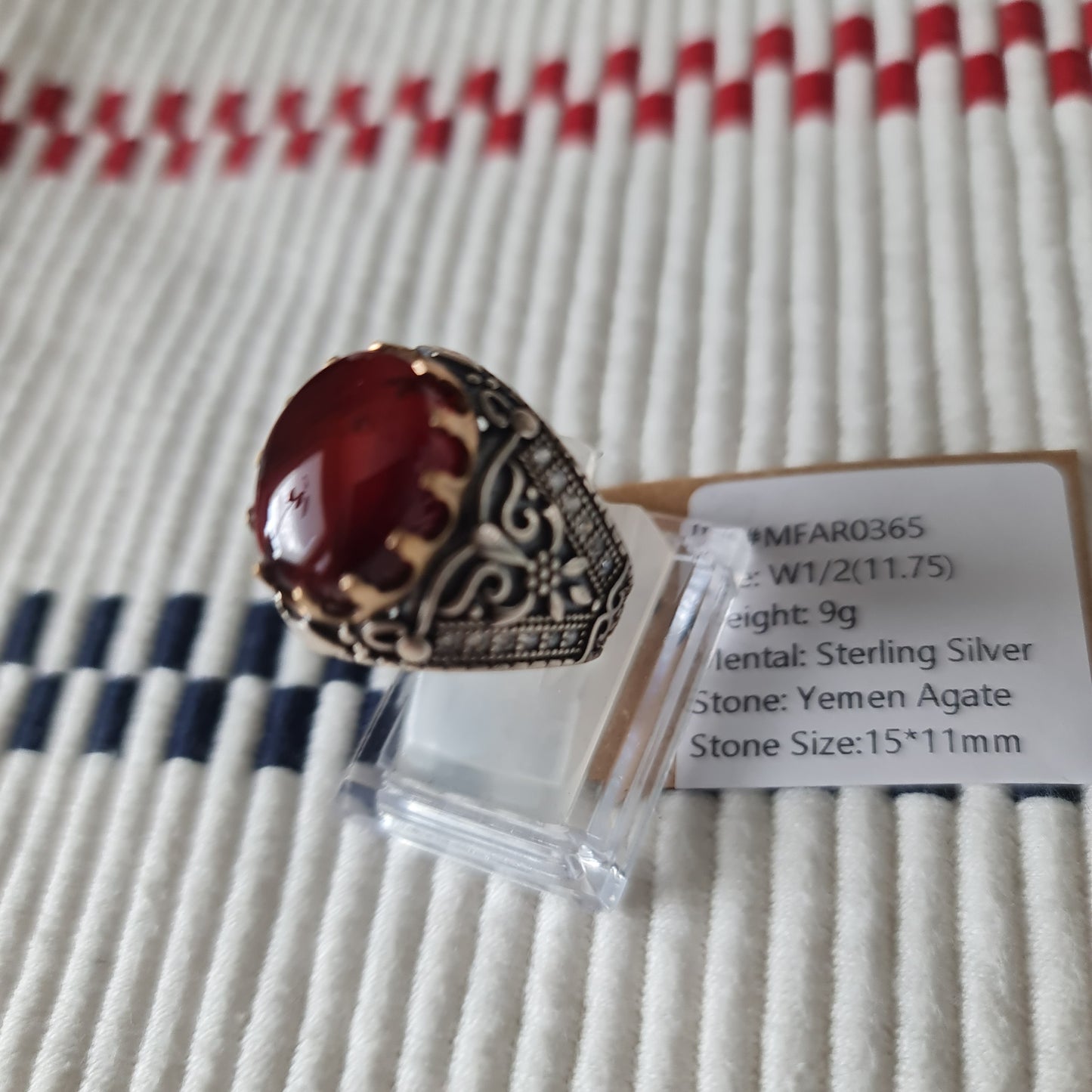 Yemeni Rare Genuine Agate 925 Silver Men's Ring MFAR0365