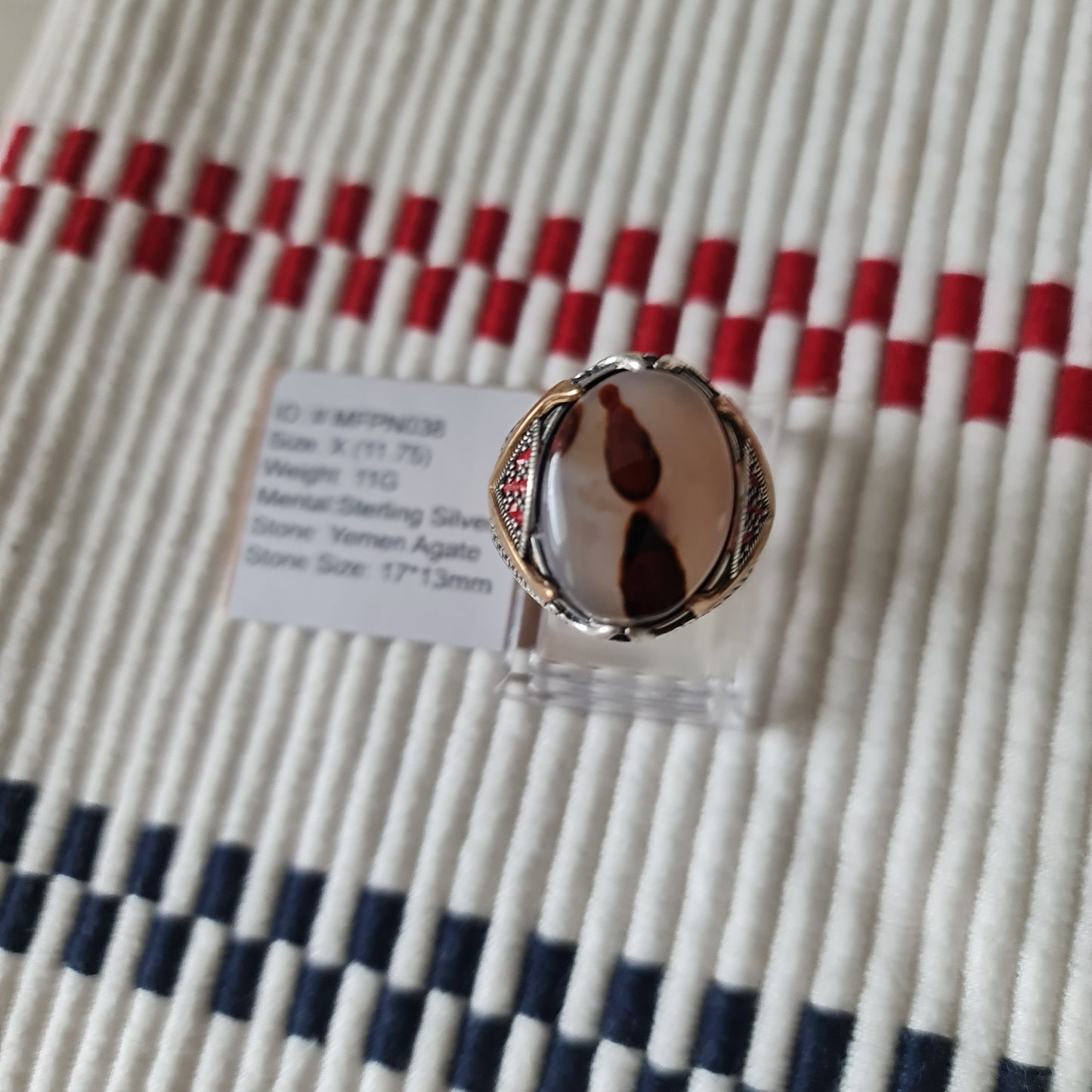 Yemeni Rare Genuine Agate 925 Silver Men's Ring MFPN038
