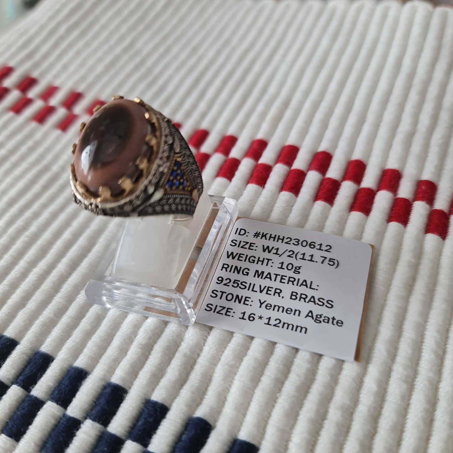 Yemeni Rare Genuine Agate 925 Silver Men's Ring KHH230612
