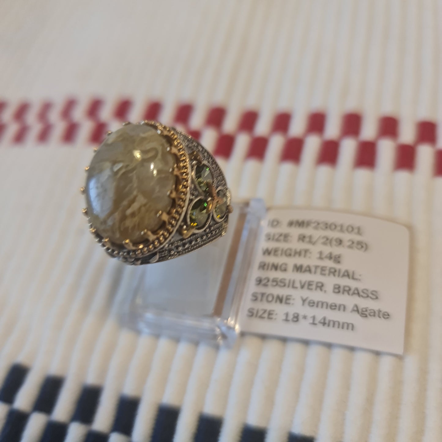 Yemeni Rare Genuine Agate 925 Silver Men's Ring MF230101