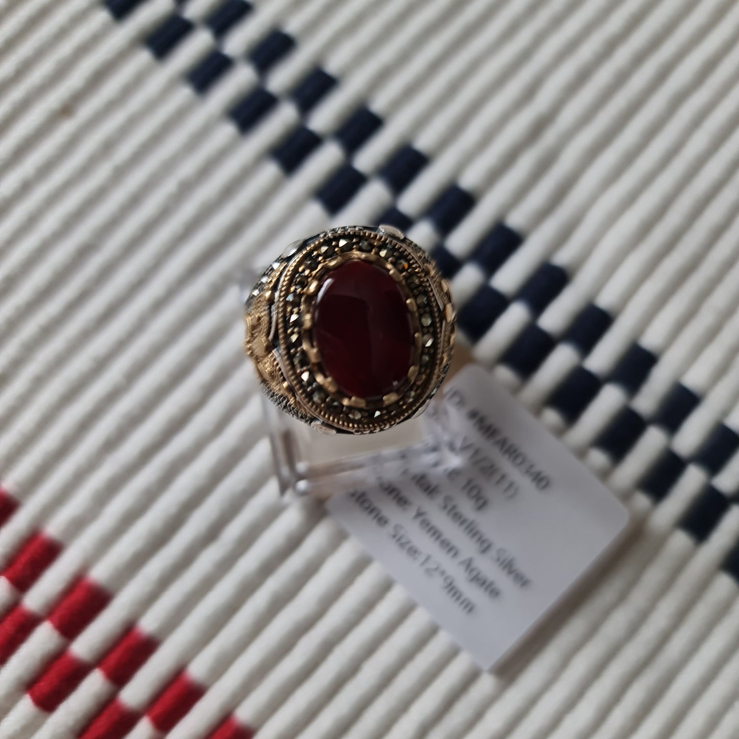 Yemeni Rare Genuine Agate 925 Silver Men's Ring MFAR0340