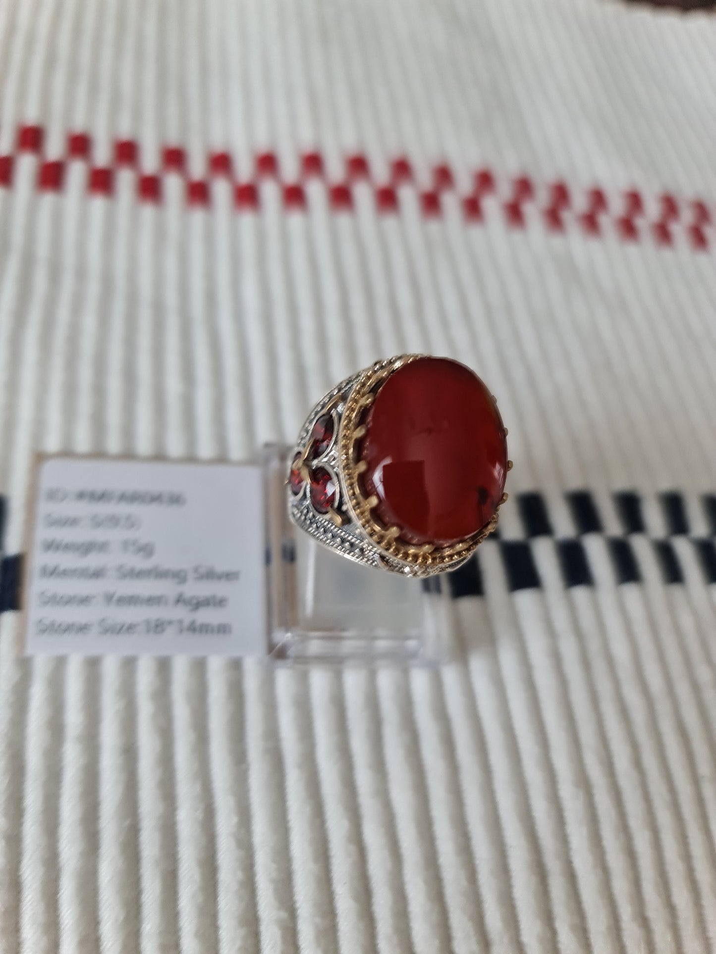 Yemeni Rare Genuine Agate 925 Silver Men's Ring MFAR0436