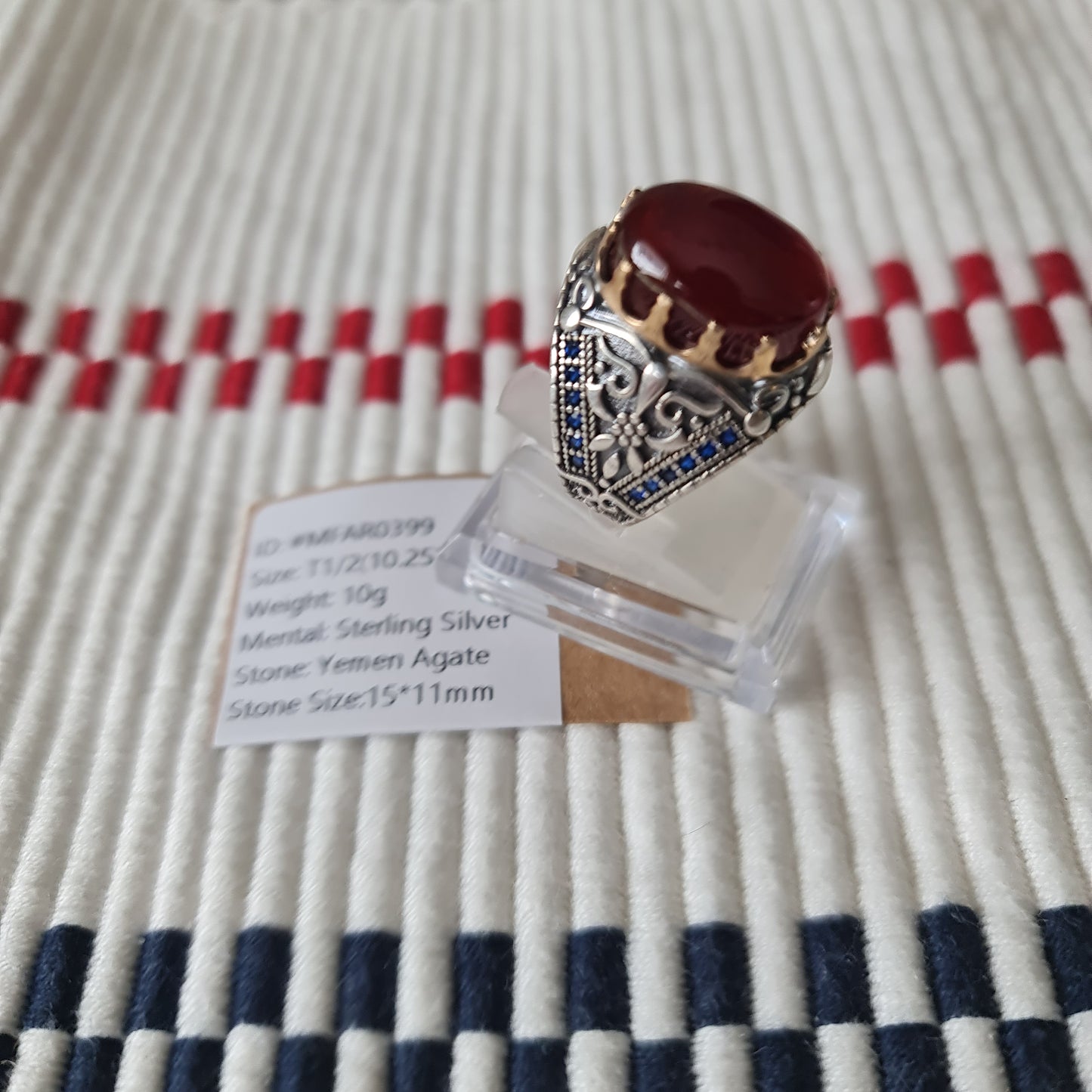 Yemeni Rare Genuine Agate 925 Silver Men's Ring MFAR0399