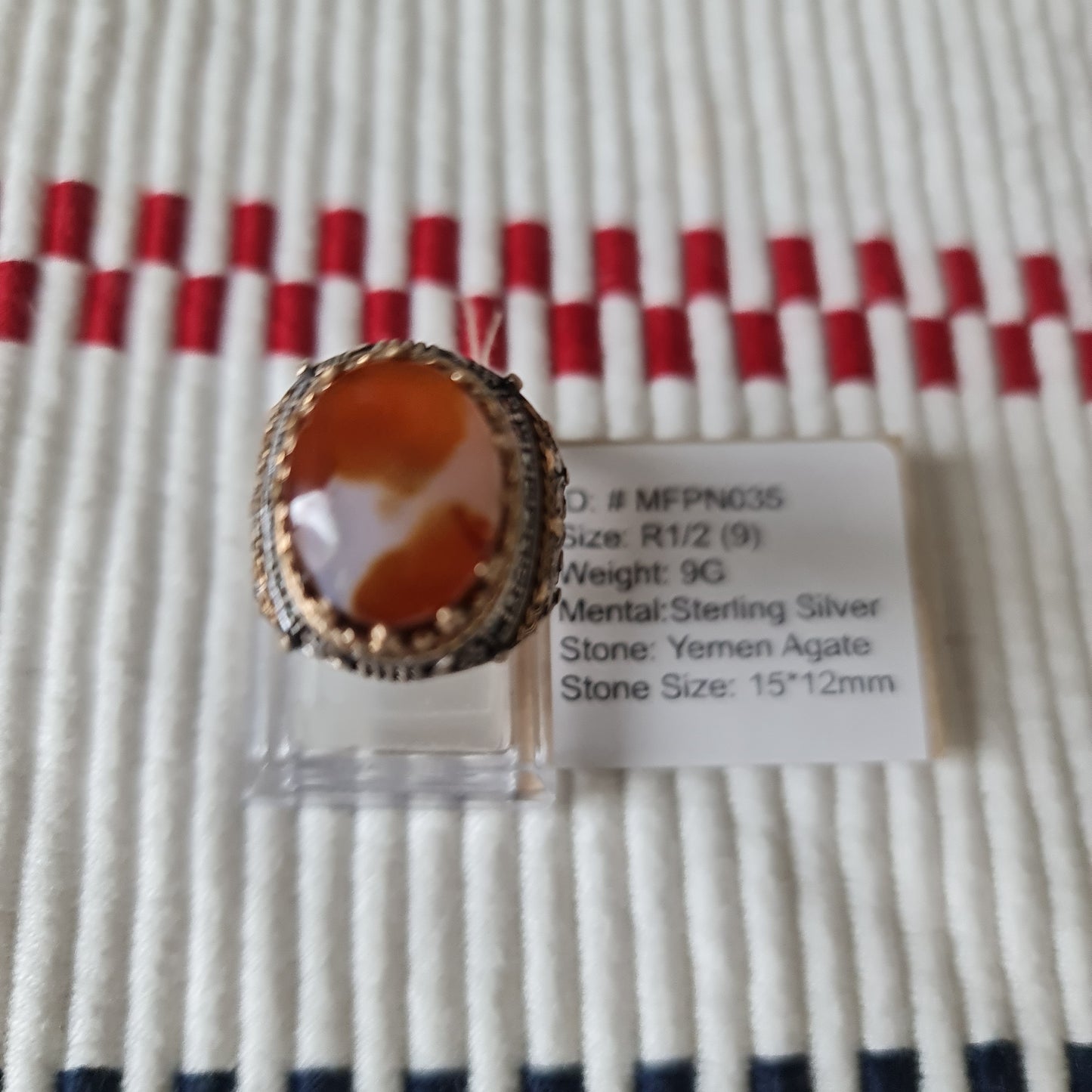 Yemeni Rare Genuine Agate 925 Silver Men's Ring MFPN035