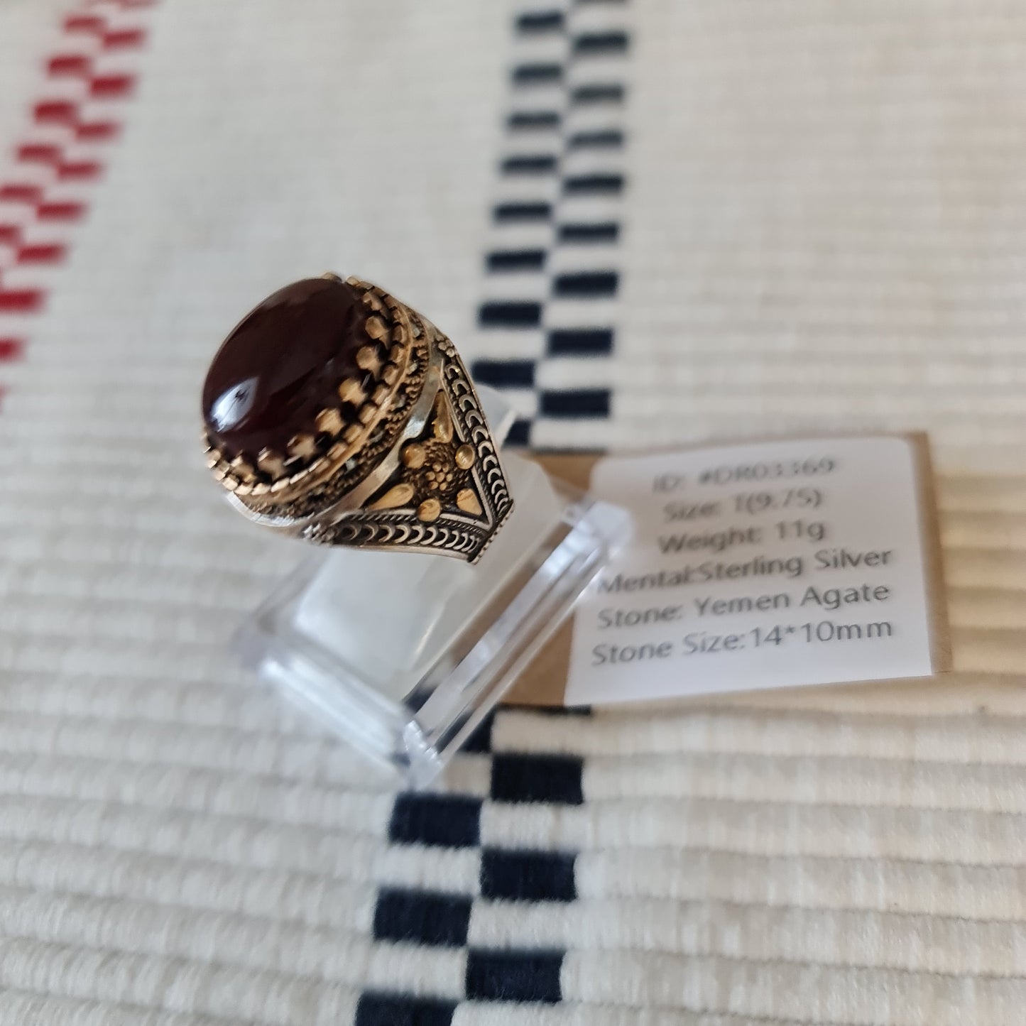Yemeni Rare Genuine Agate 925 Silver Men's Ring DR03369