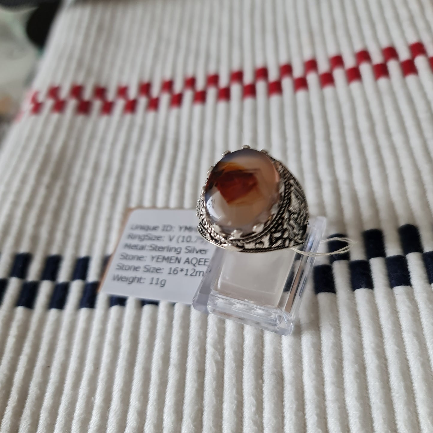 Yemeni Rare Genuine Agate 925 Silver Men's Ring YMHM002