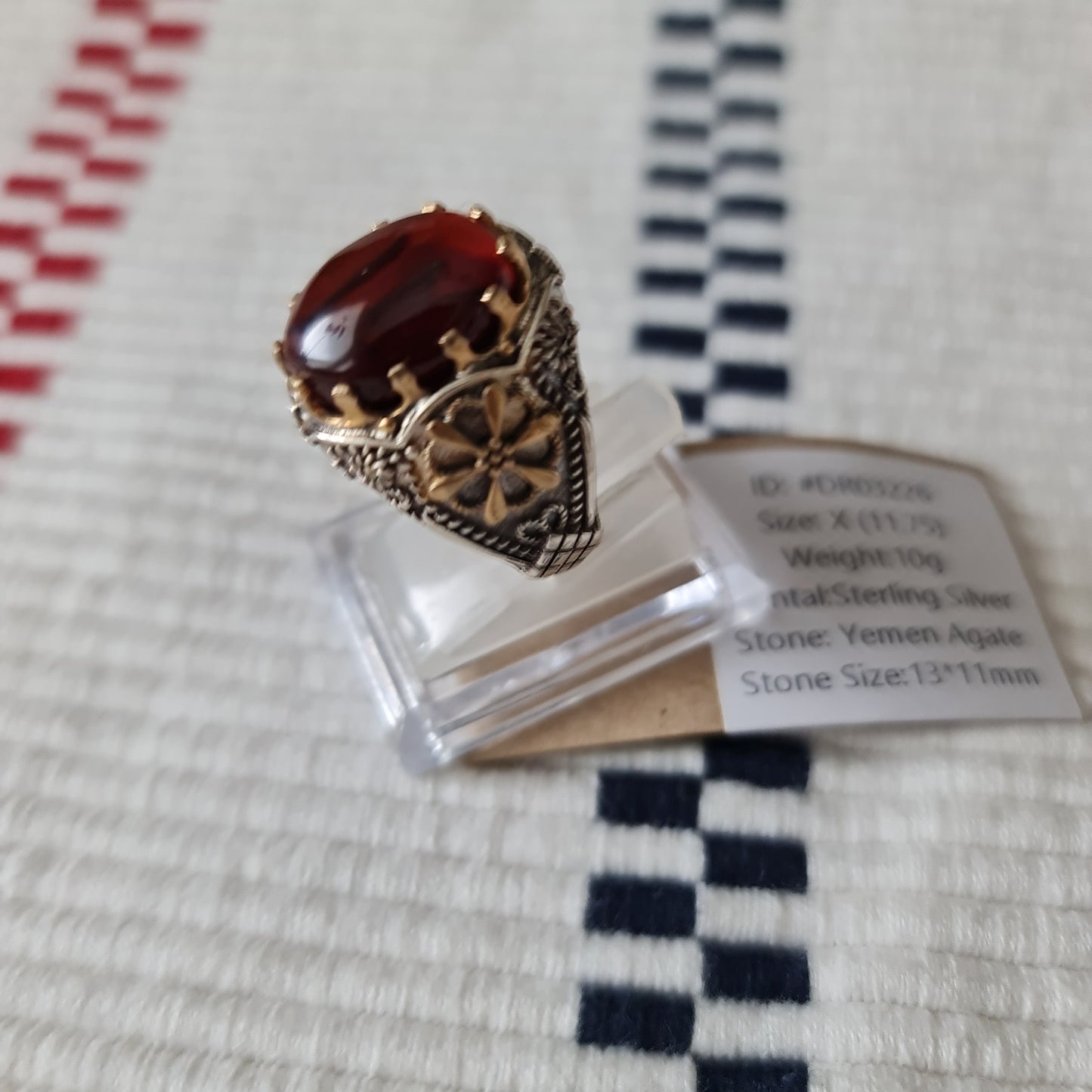 Yemeni Rare Genuine Agate 925 Silver Men's Ring DR03226