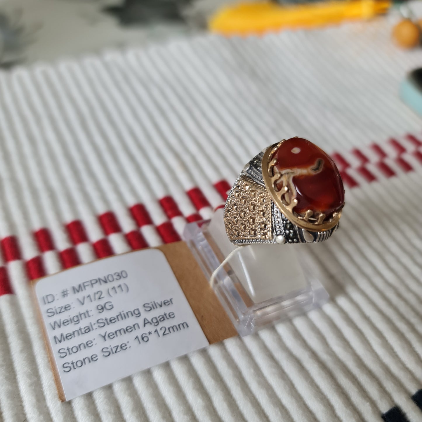 Yemeni Rare Genuine Agate 925 Silver Men's Ring MFPN030