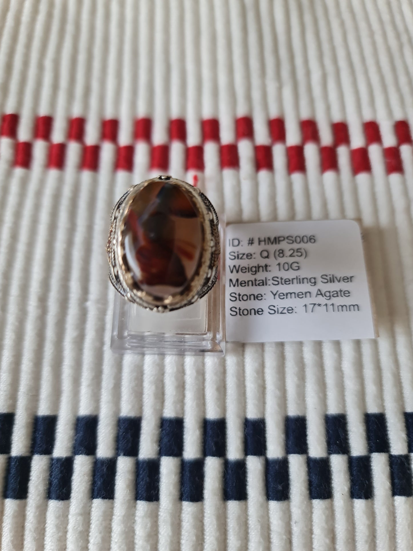 Yemeni Rare Genuine Agate 925 Silver Men's Ring HMPS006