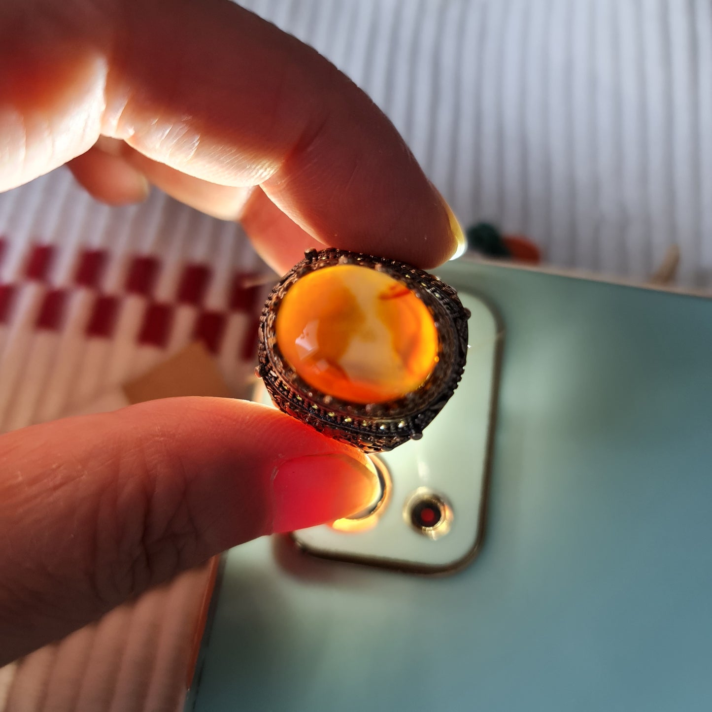 Yemeni Rare Genuine Agate 925 Silver Men's Ring MFPN035