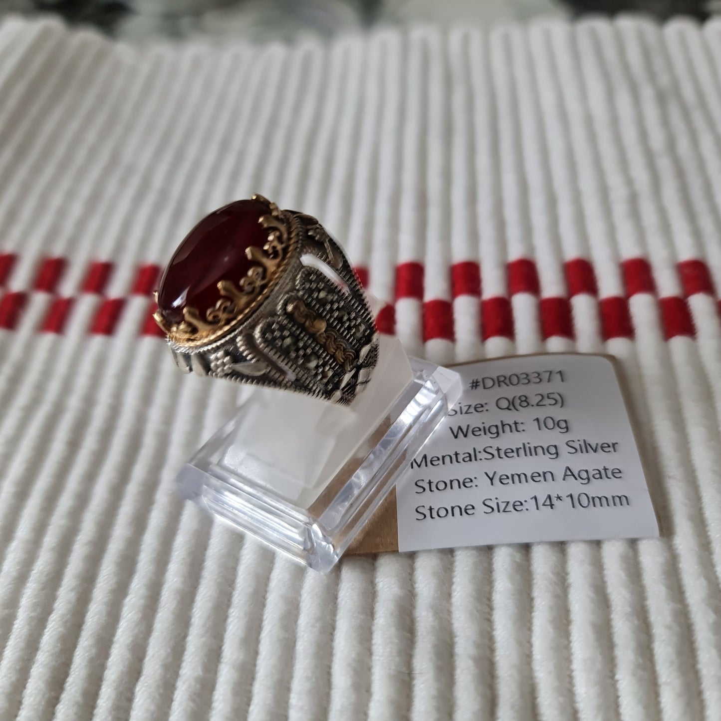 Yemeni Rare Genuine Agate 925 Silver Men's Ring DR03371