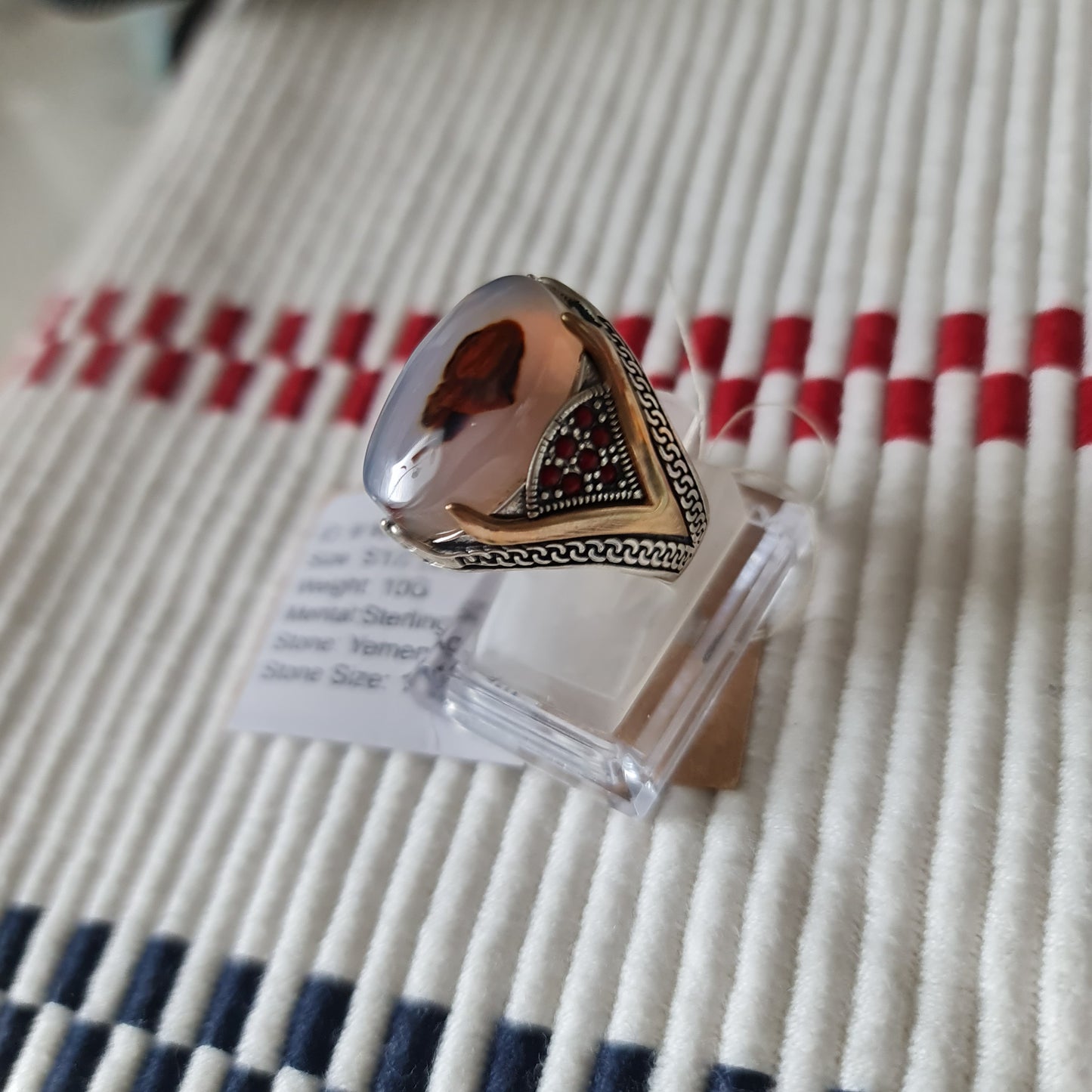 Yemeni Rare Genuine Agate 925 Silver Men's Ring KHPN028