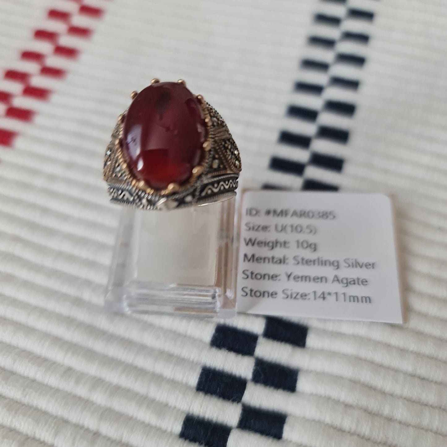 Yemeni Rare Genuine Agate 925 Silver Men's Ring MFAR0385