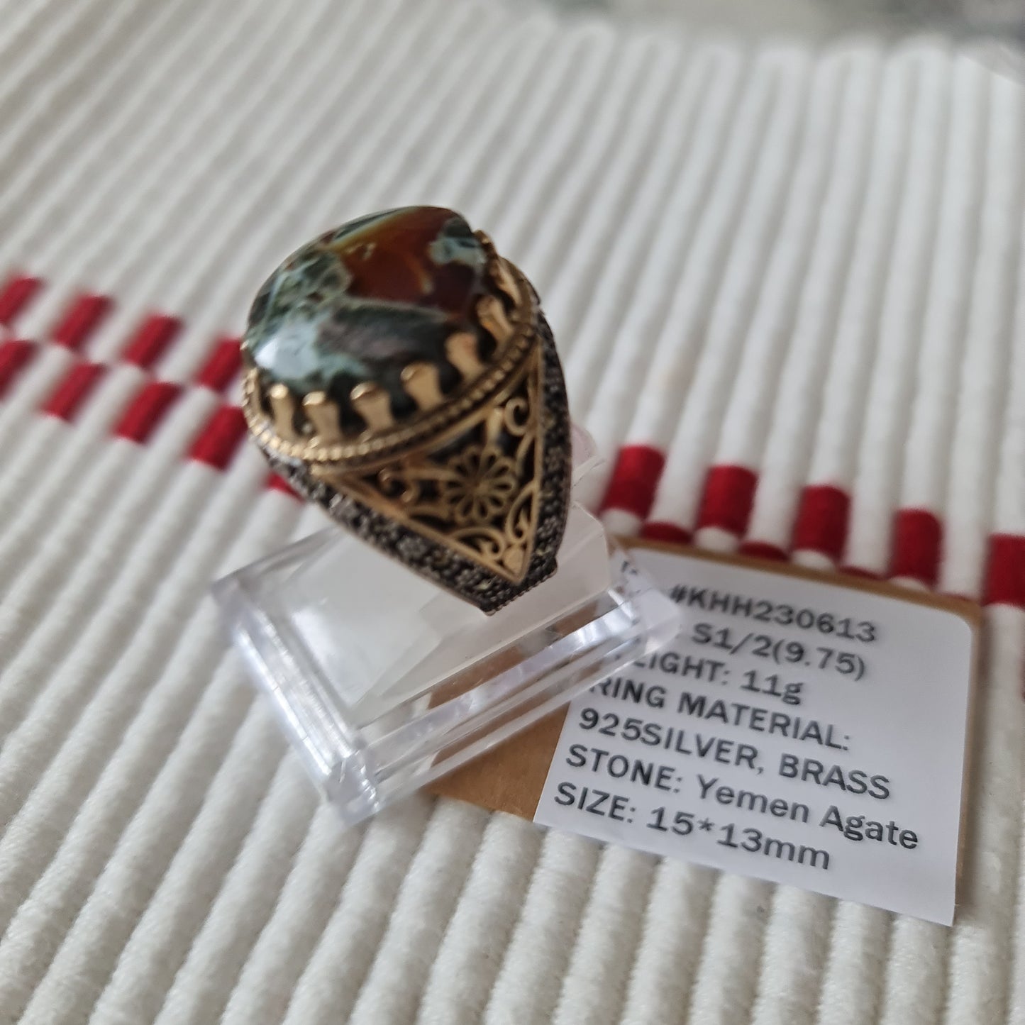 Yemeni Rare Genuine Agate 925 Silver Men's Ring KHH230613