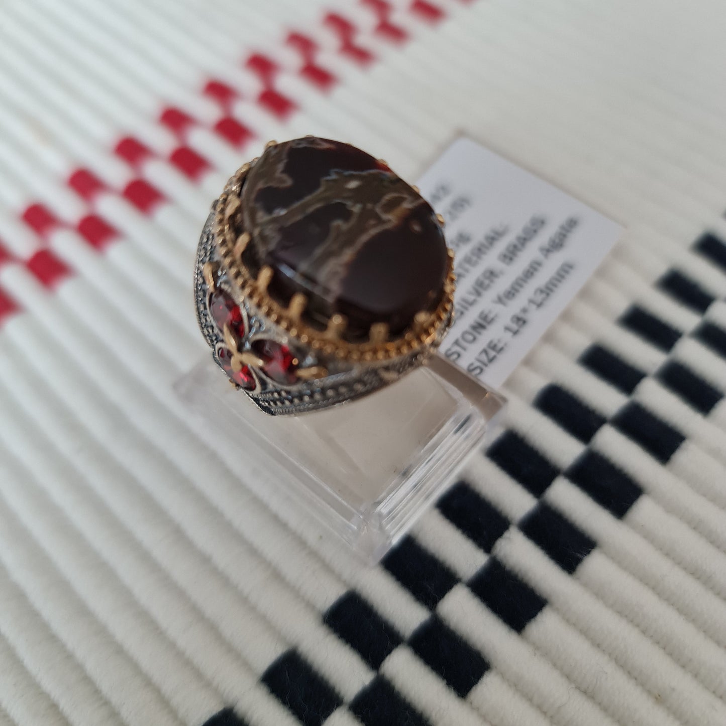 Anillo yemení de ágata genuina de plata 925 para hombre, raro, MFH230342