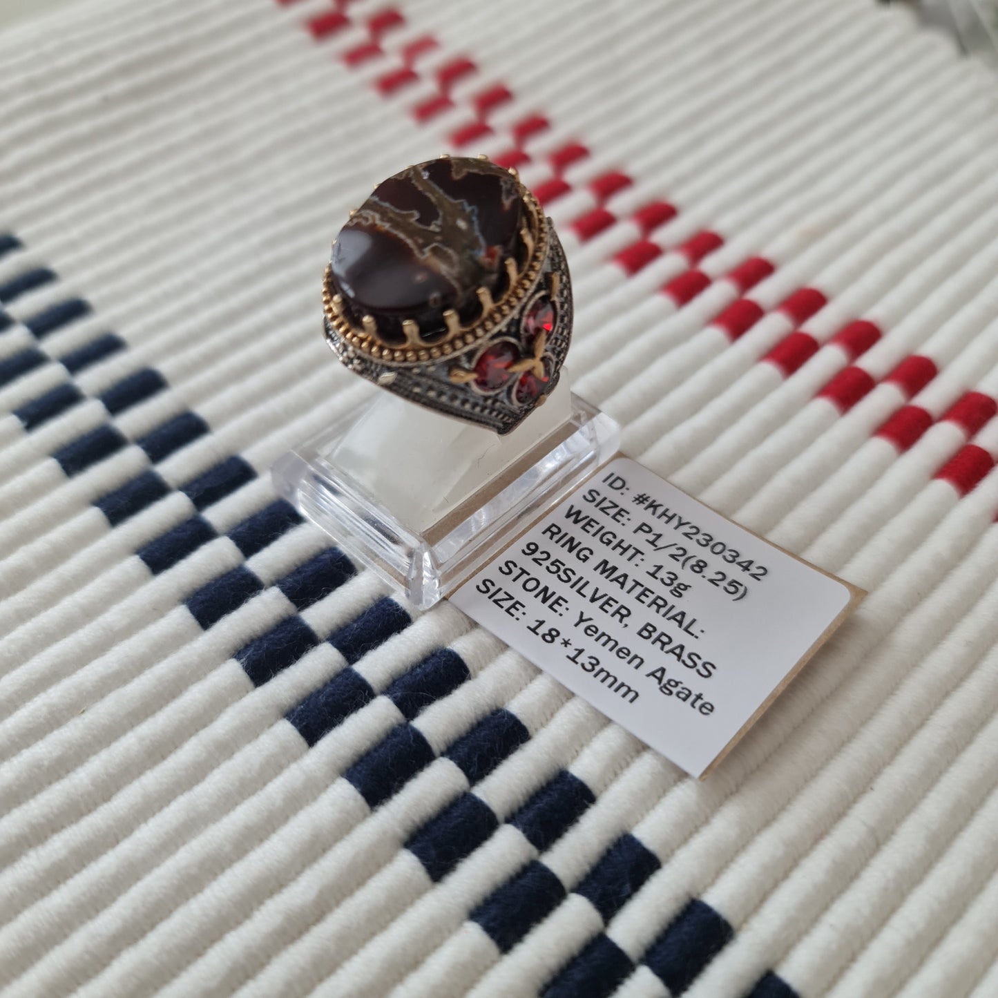 Anillo yemení de ágata genuina de plata 925 para hombre, raro, MFH230342
