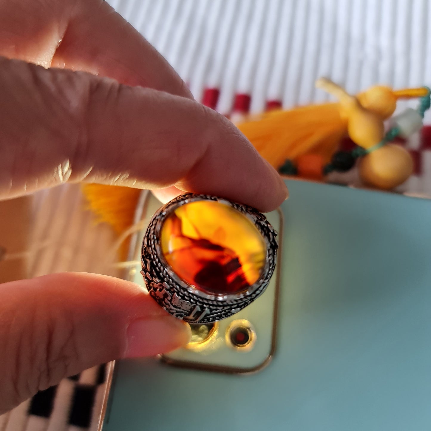 Yemeni Rare Genuine Agate 925 Silver Men's Ring YMHM021