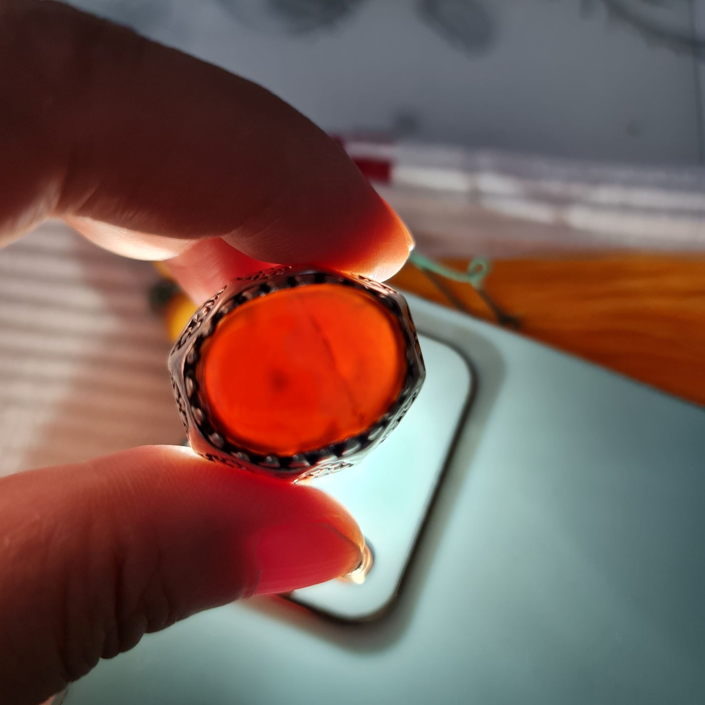 Yemeni Rare Genuine Agate 925 Silver Men's Ring MFAR0376