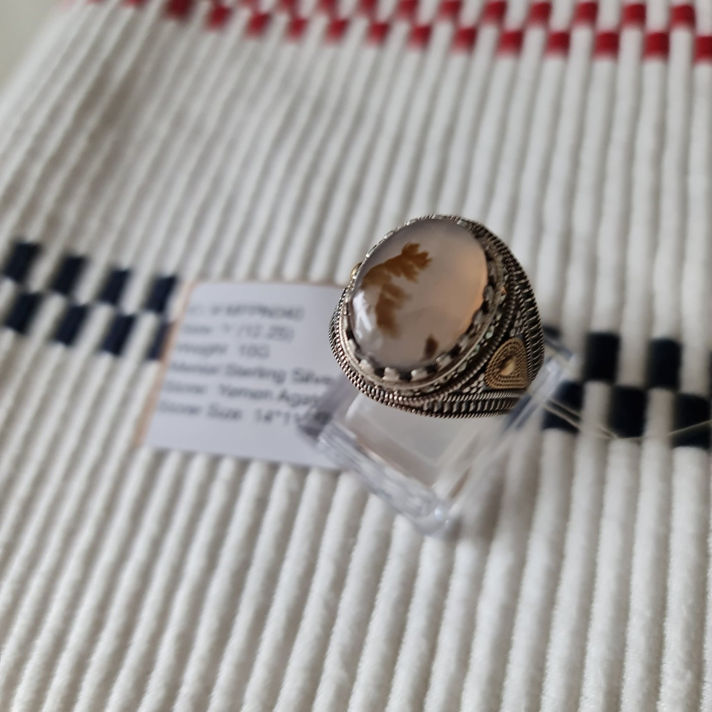 Yemeni Rare Genuine Agate 925 Silver Men's Ring MFPN040