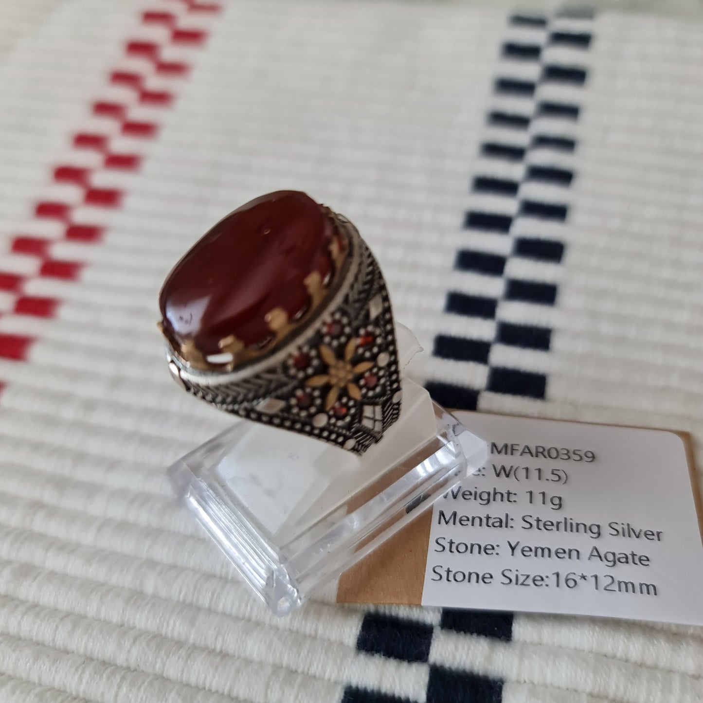 Yemeni Rare Genuine Agate 925 Silver Men's Ring MFAR0359