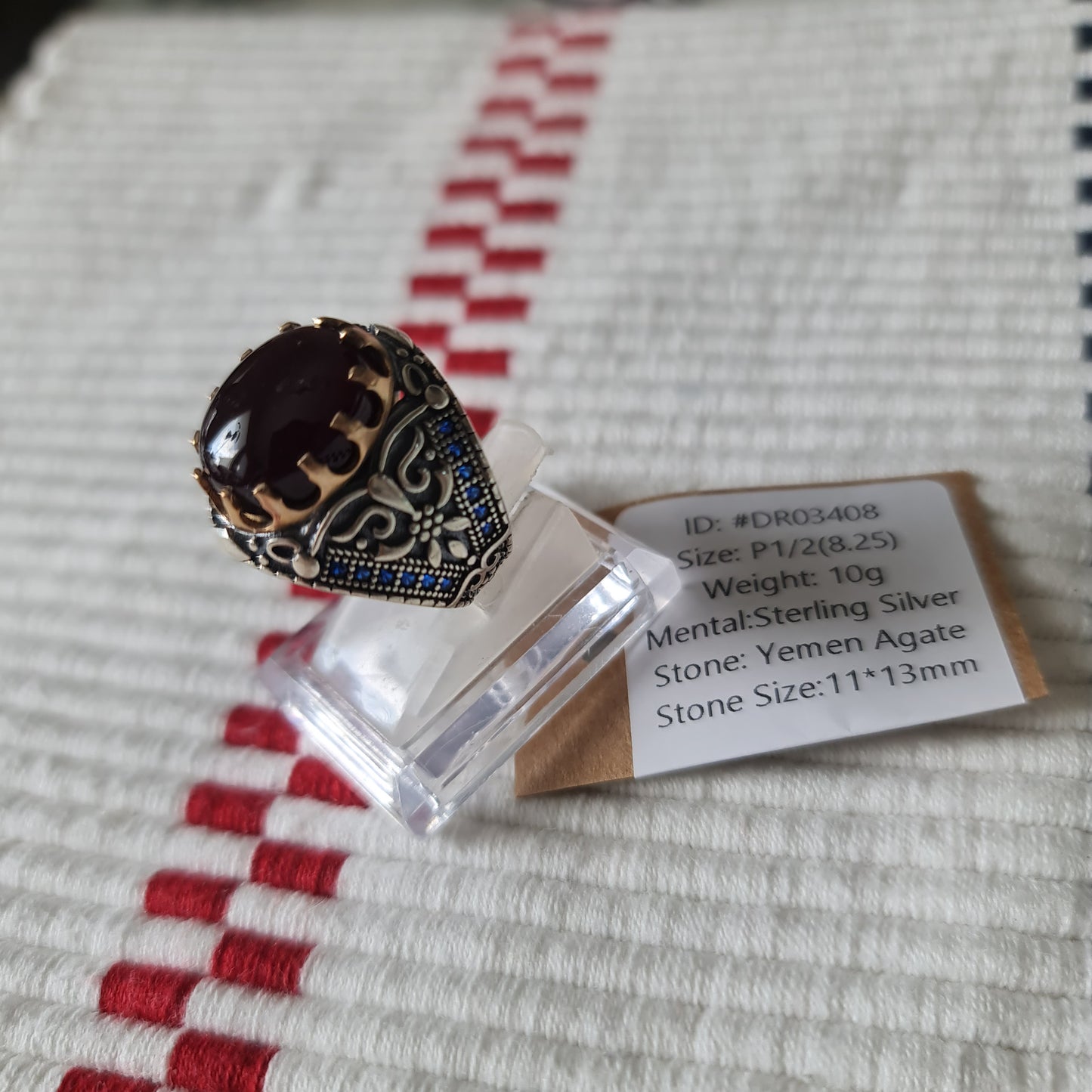 Yemeni Rare Genuine Agate 925 Silver Men's Ring DR03408
