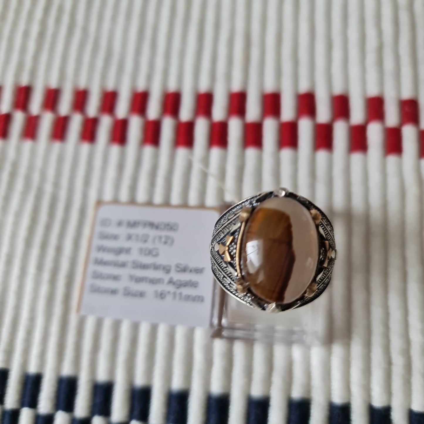 Yemeni Rare Genuine Agate 925 Silver Men's Ring MFPN050