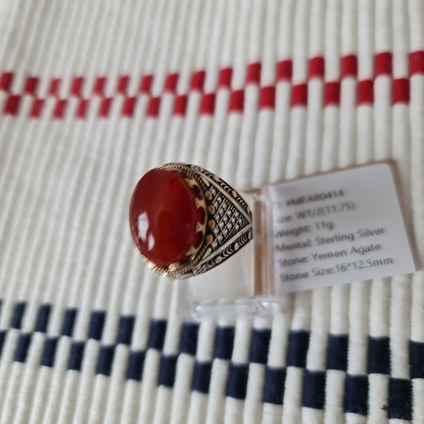 Yemeni Rare Genuine Agate 925 Silver Men's Ring MFAR0414