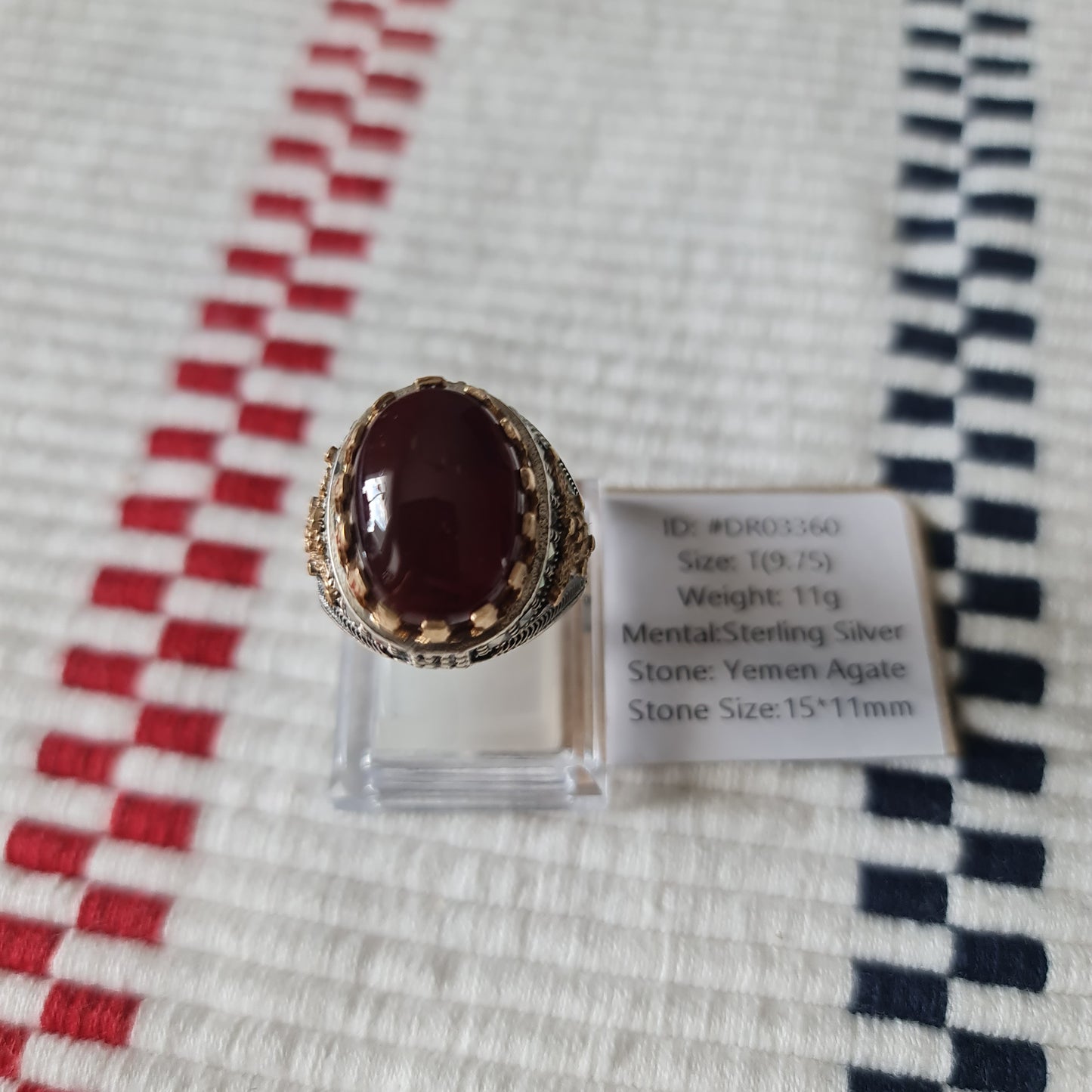 Yemeni Rare Genuine Agate 925 Silver Men's Ring DR03360