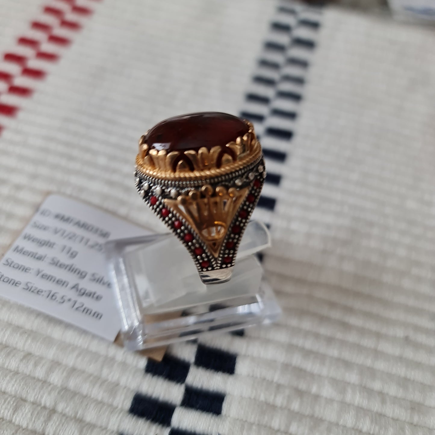 Yemeni Rare Genuine Agate 925 Silver Men's Ring MFAR0358