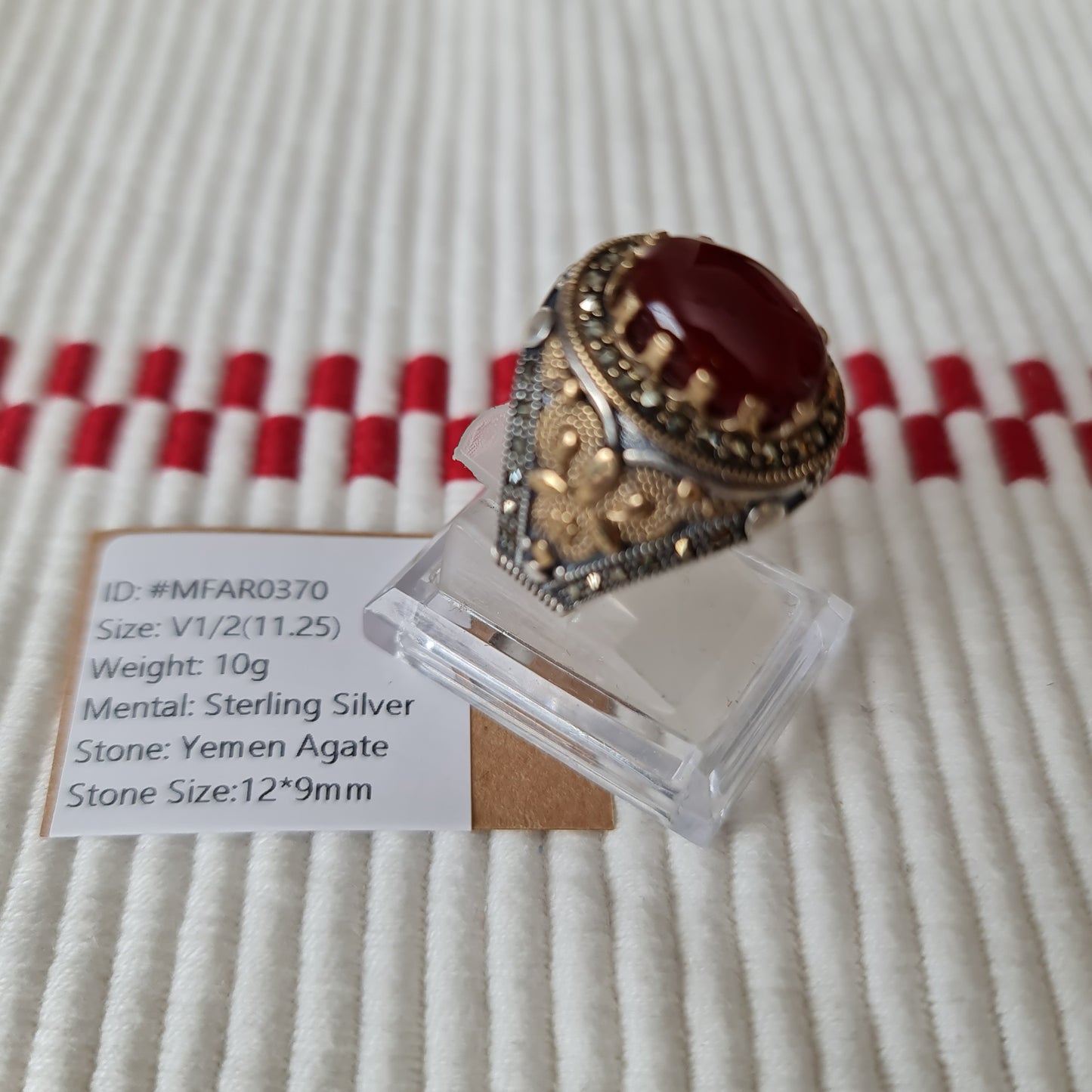 Yemeni Rare Genuine Agate 925 Silver Men's Ring MFAR0370