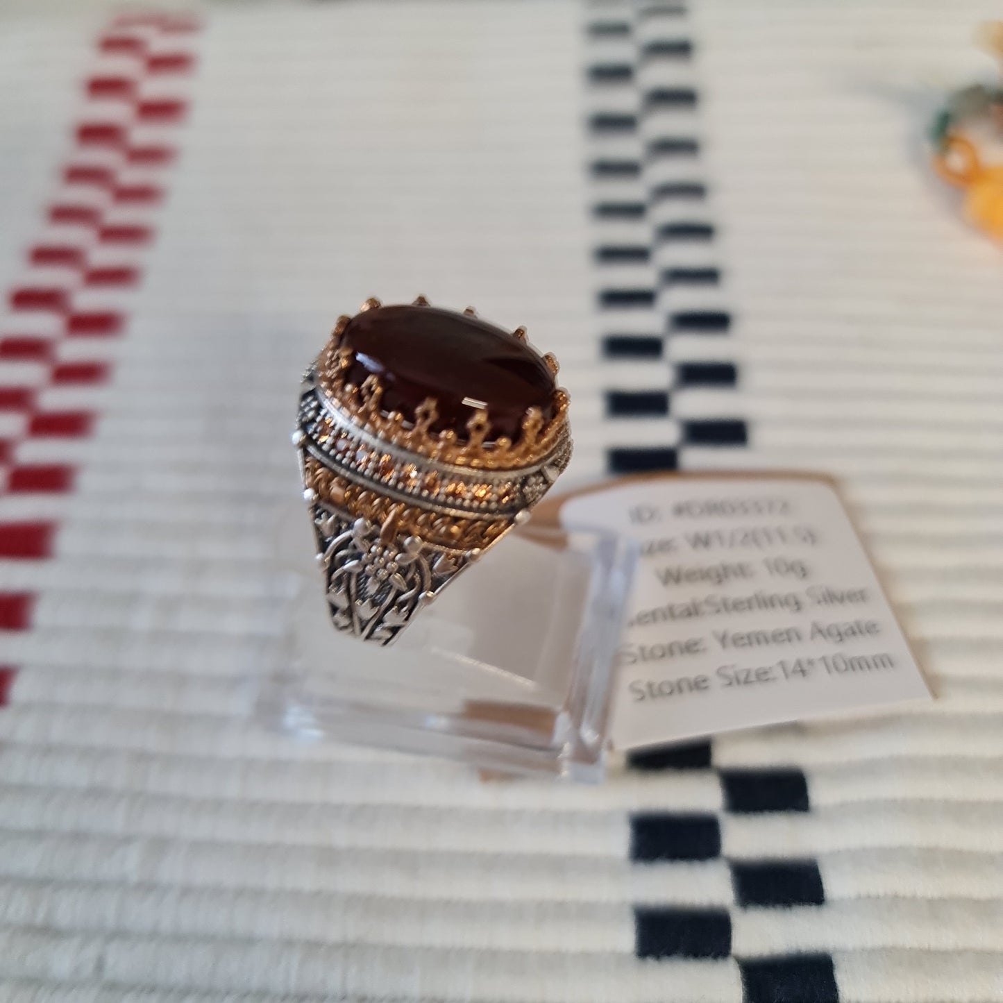 Yemeni Rare Genuine Agate 925 Silver Men's Ring DR03372