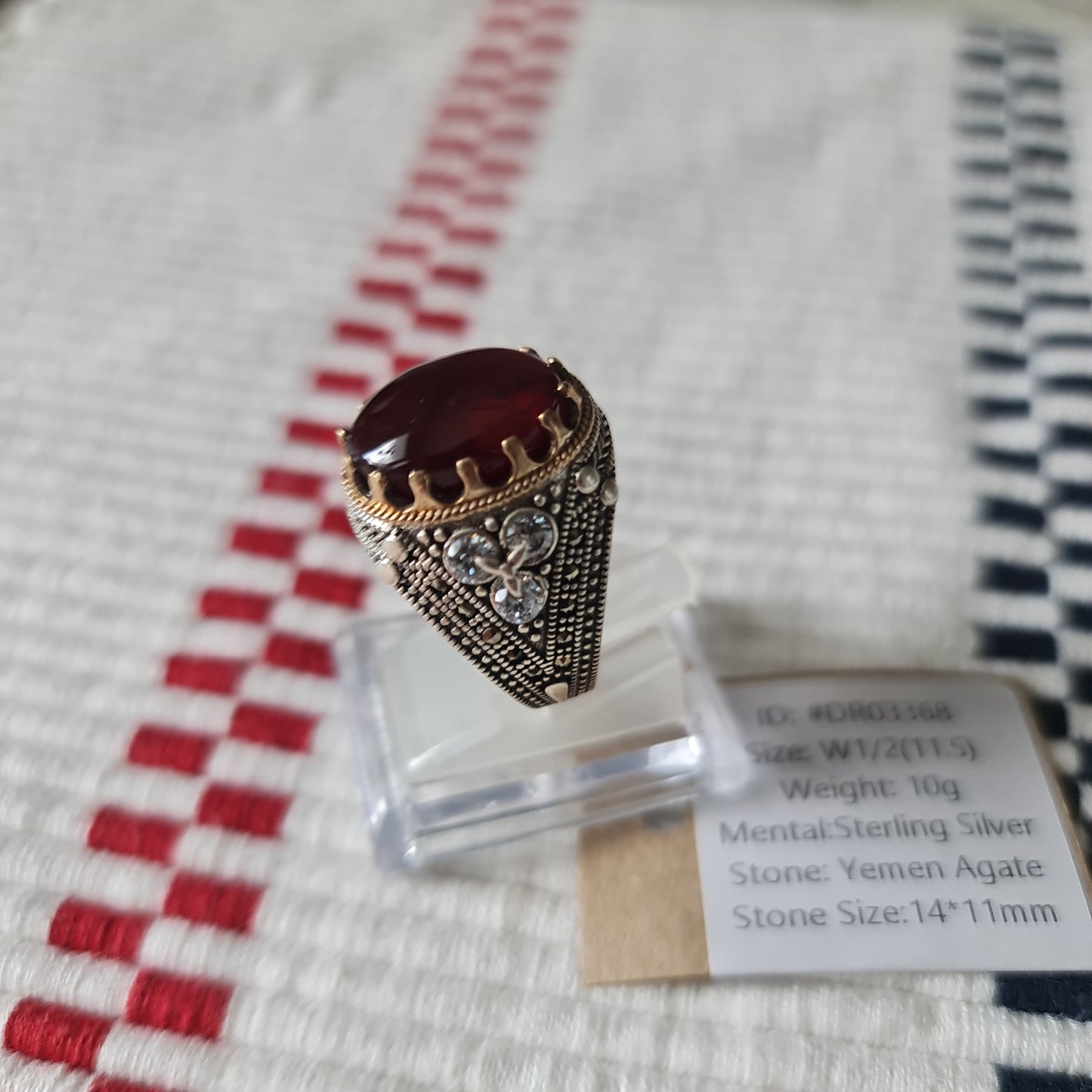 Yemeni Rare Genuine Agate 925 Silver Men's Ring DR03368