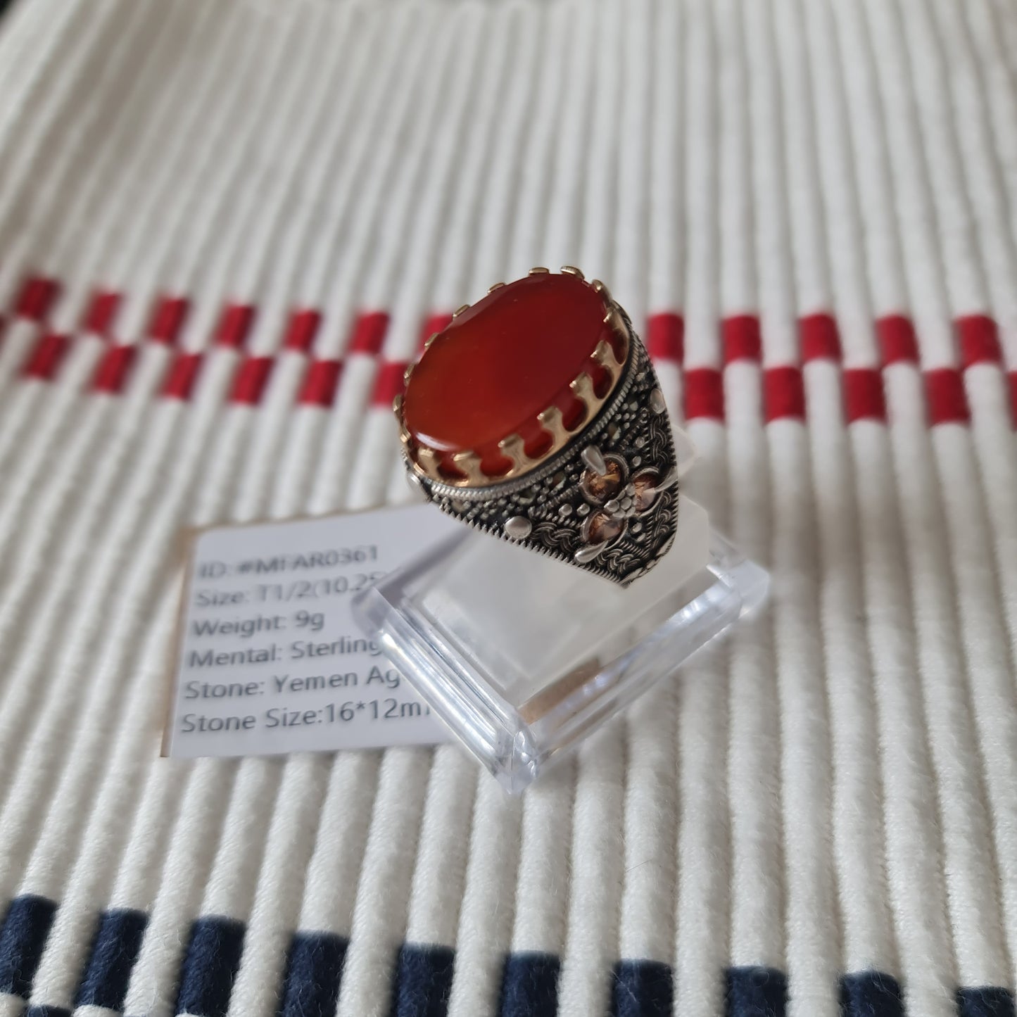 Yemeni Rare Genuine Agate 925 Silver Men's Ring MFAR0361