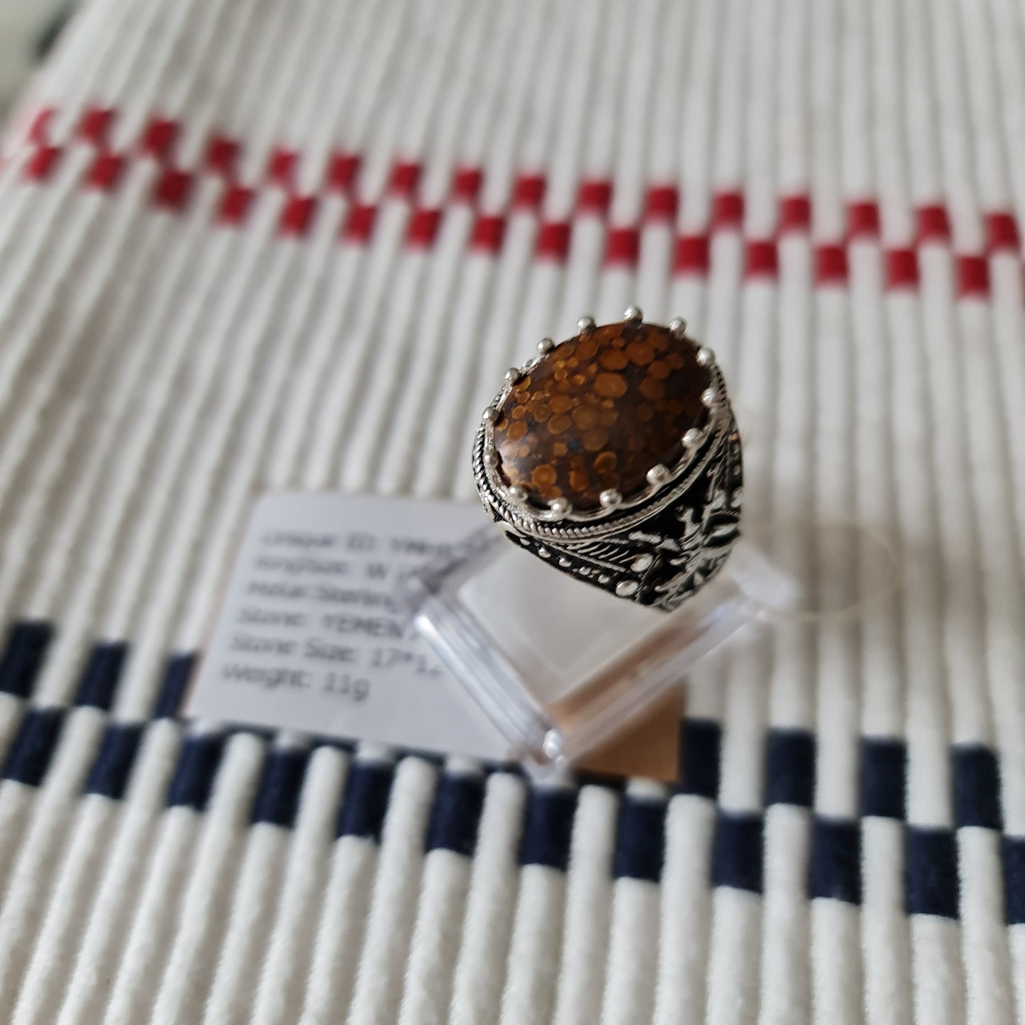 Yemeni Rare Genuine Agate 925 Silver Men's Ring YMHM015