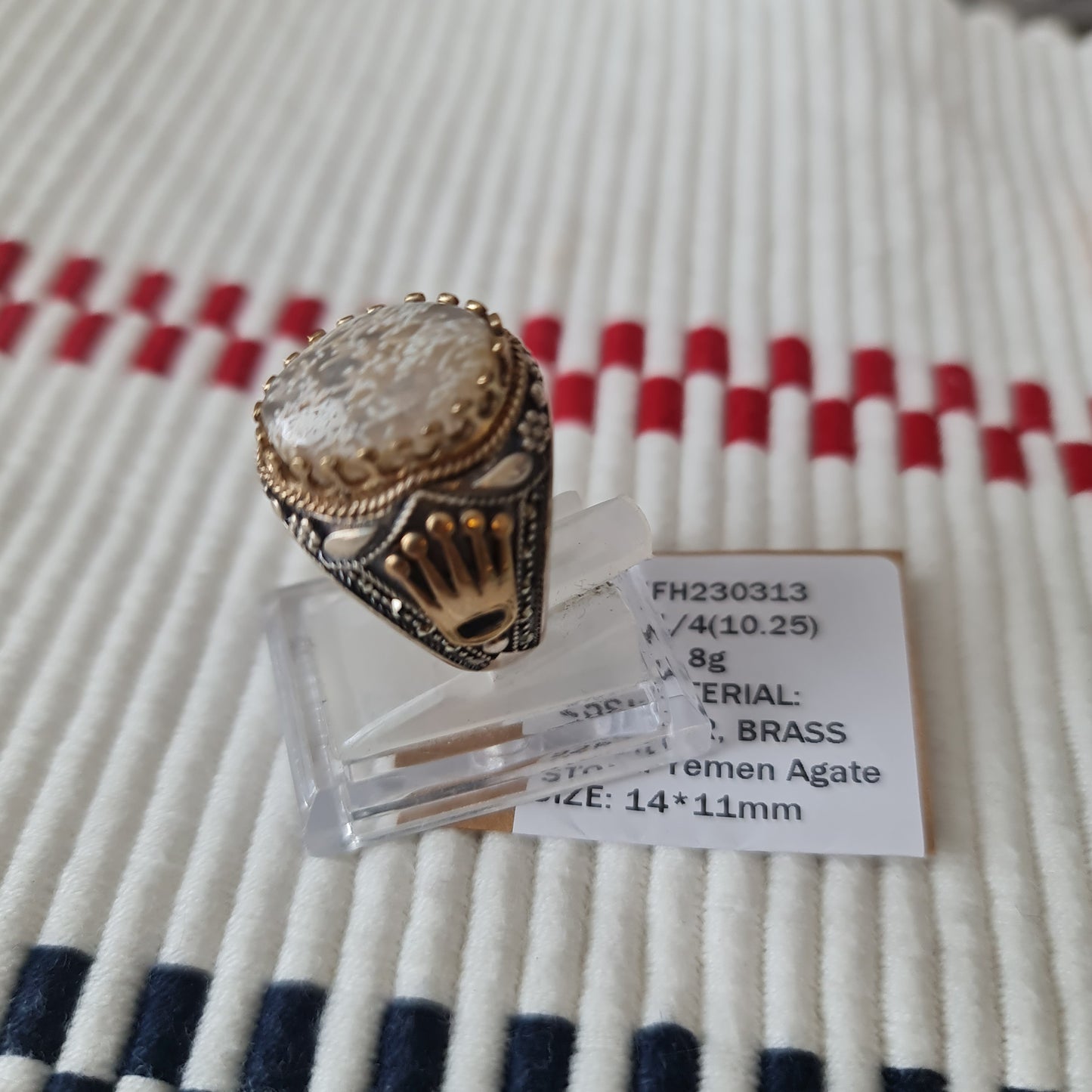 Yemeni Rare Genuine Agate 925 Silver Men's Ring MFH230313