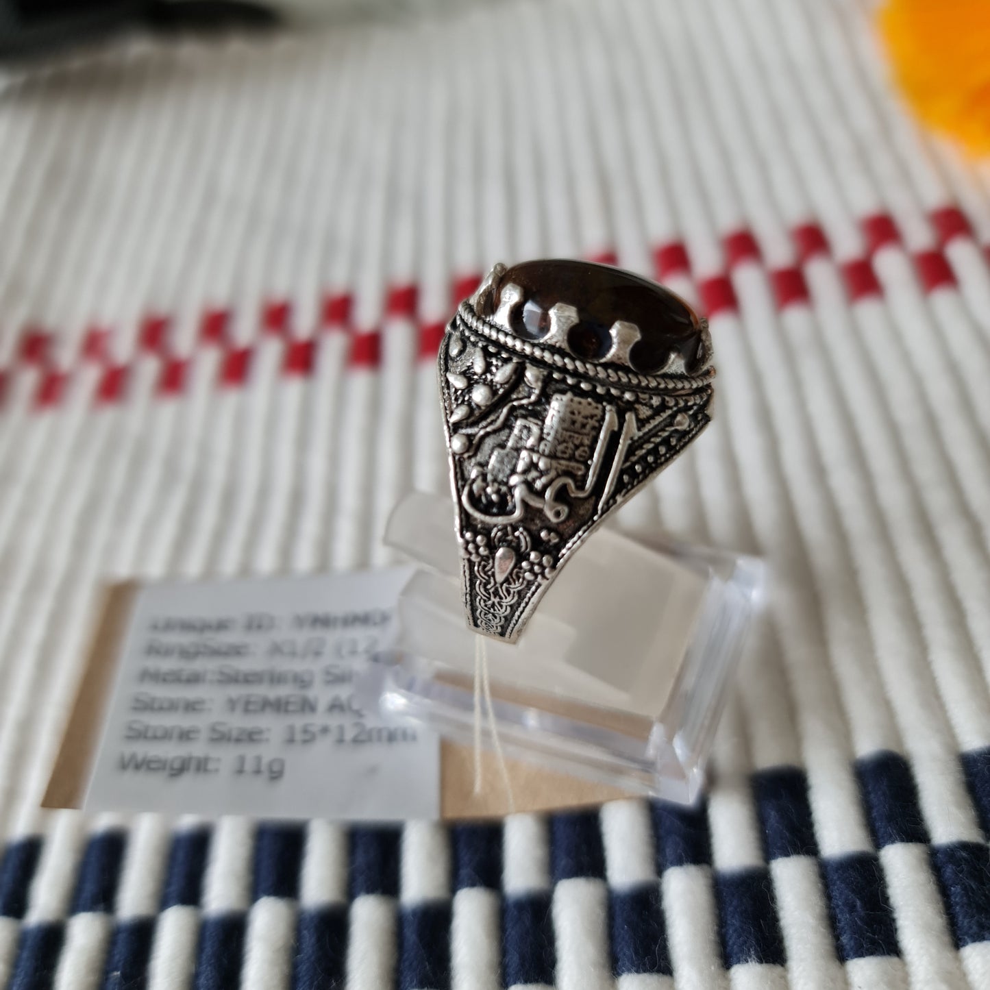 Yemeni Rare Genuine Agate 925 Silver Men's Ring YMHM001