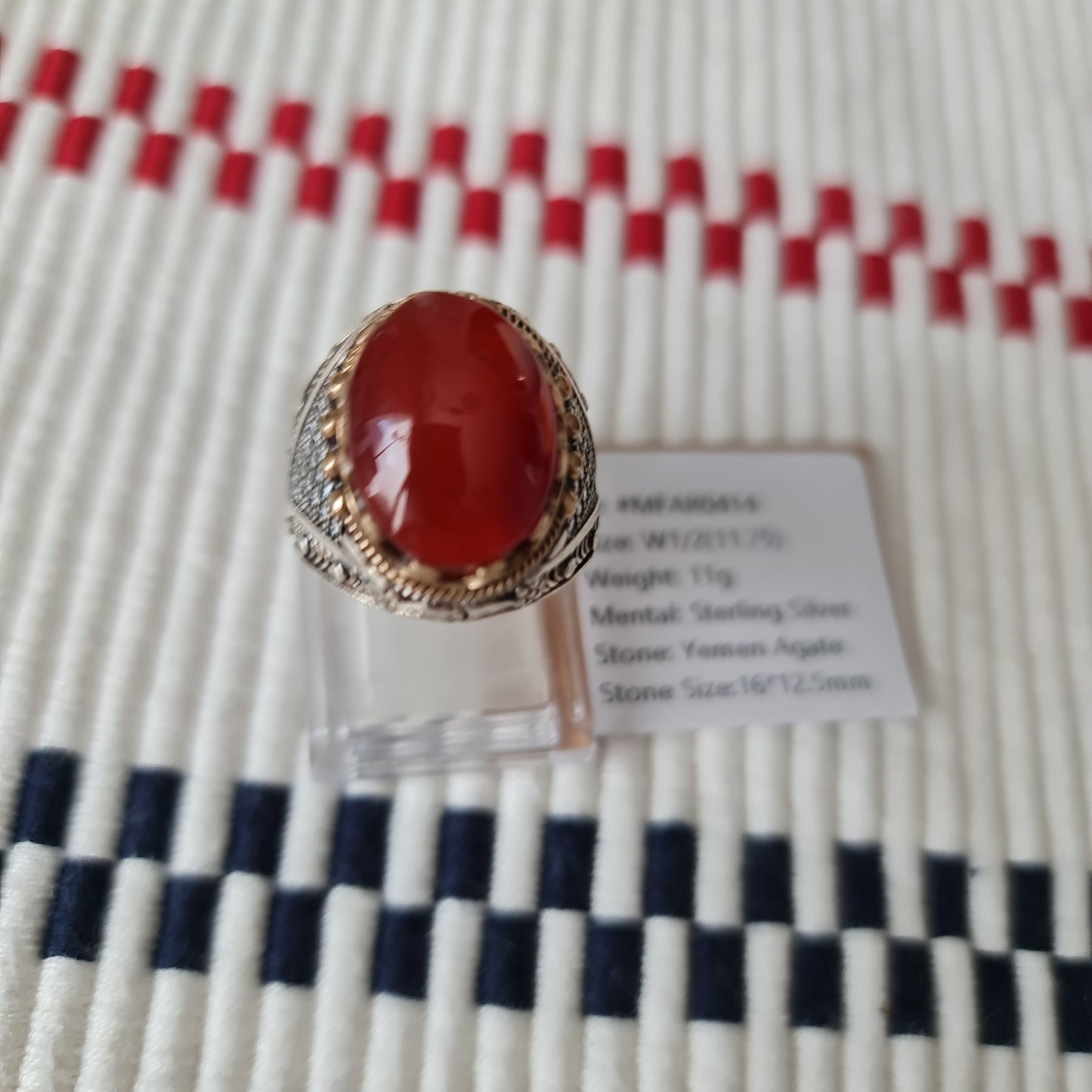 Yemeni Rare Genuine Agate 925 Silver Men's Ring MFAR0414