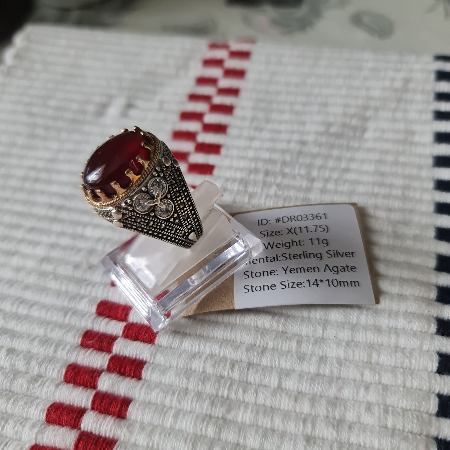 Yemeni Rare Genuine Agate 925 Silver Men's Ring DR03361