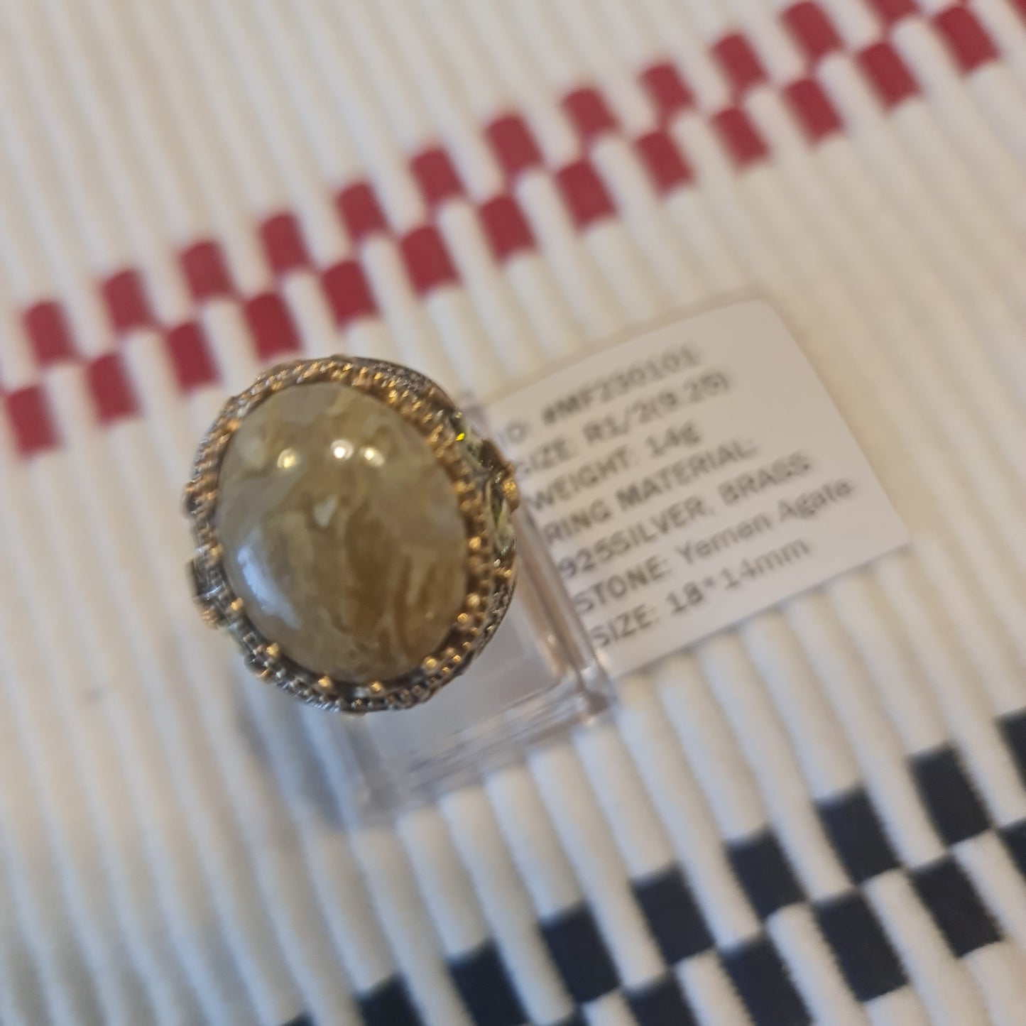 Yemeni Rare Genuine Agate 925 Silver Men's Ring MF230101