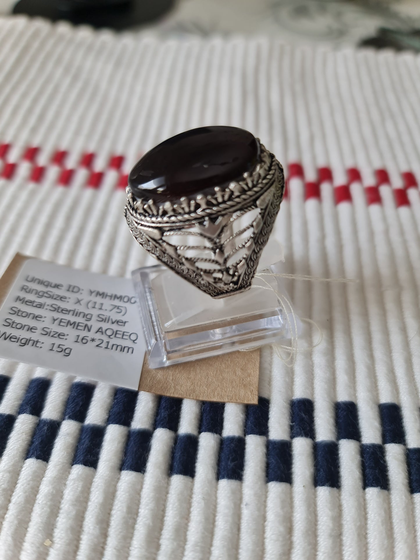 Yemeni Rare Genuine Agate 925 Silver Men's Ring YMHM006