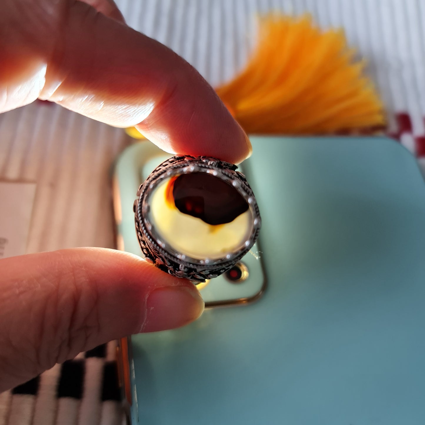 Yemeni Rare Genuine Agate 925 Silver Men's Ring YMHM003
