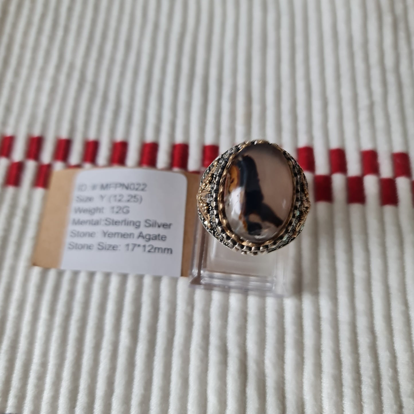 Yemeni Rare Genuine Agate 925 Silver Men's Ring MFPN022