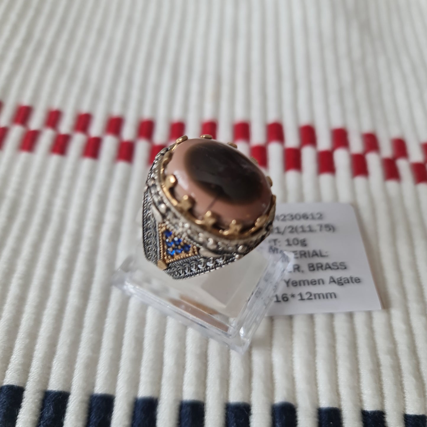 Yemeni Rare Genuine Agate 925 Silver Men's Ring KHH230612