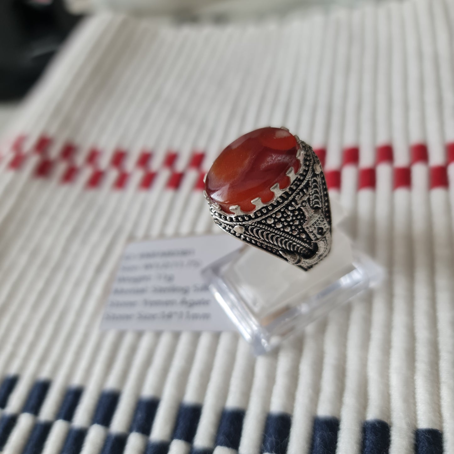 Yemeni Rare Genuine Agate 925 Silver Men's Ring MFAR0381
