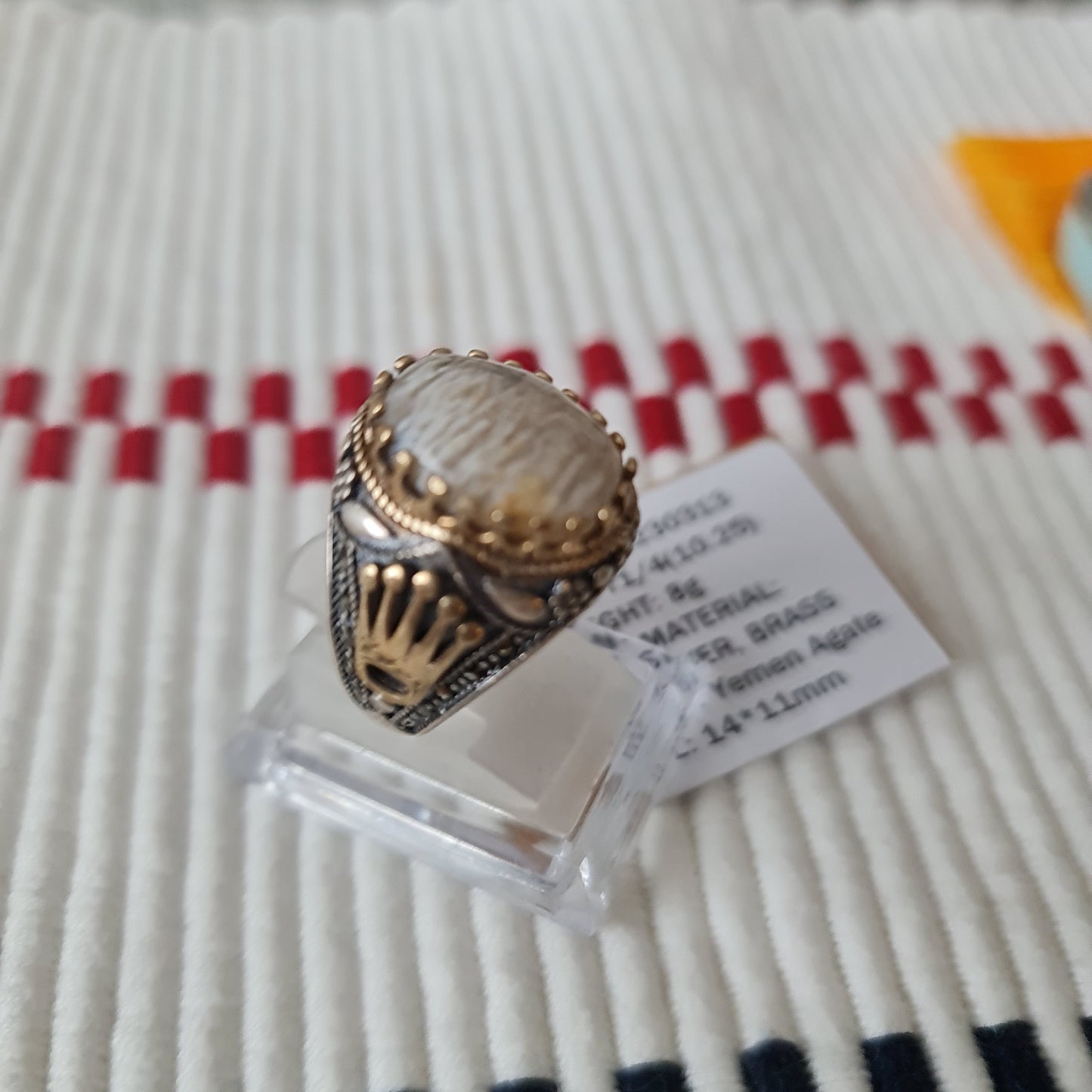 Yemeni Rare Genuine Agate 925 Silver Men's Ring MFH230313