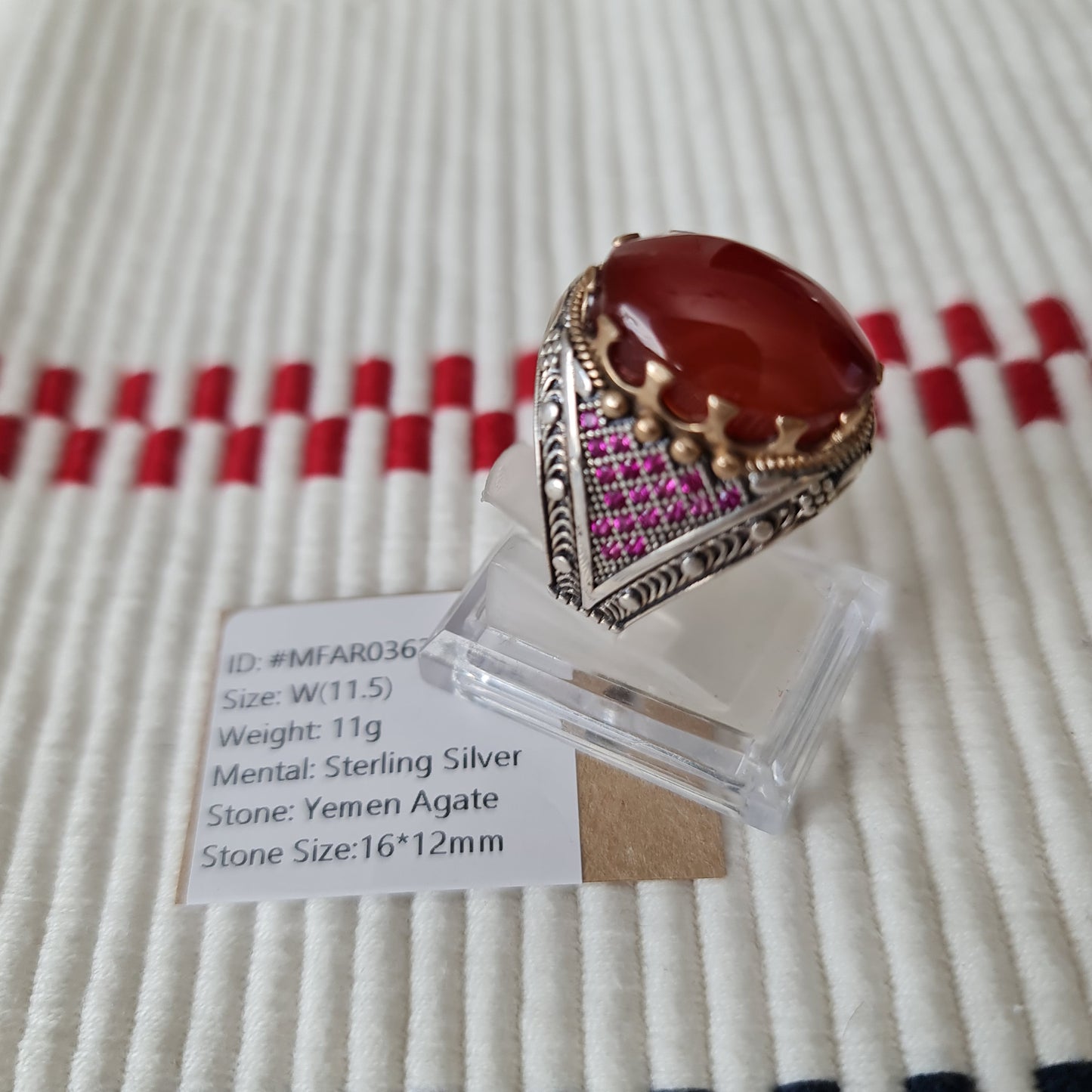 Yemeni Rare Genuine Agate 925 Silver Men's Ring MFAR0363